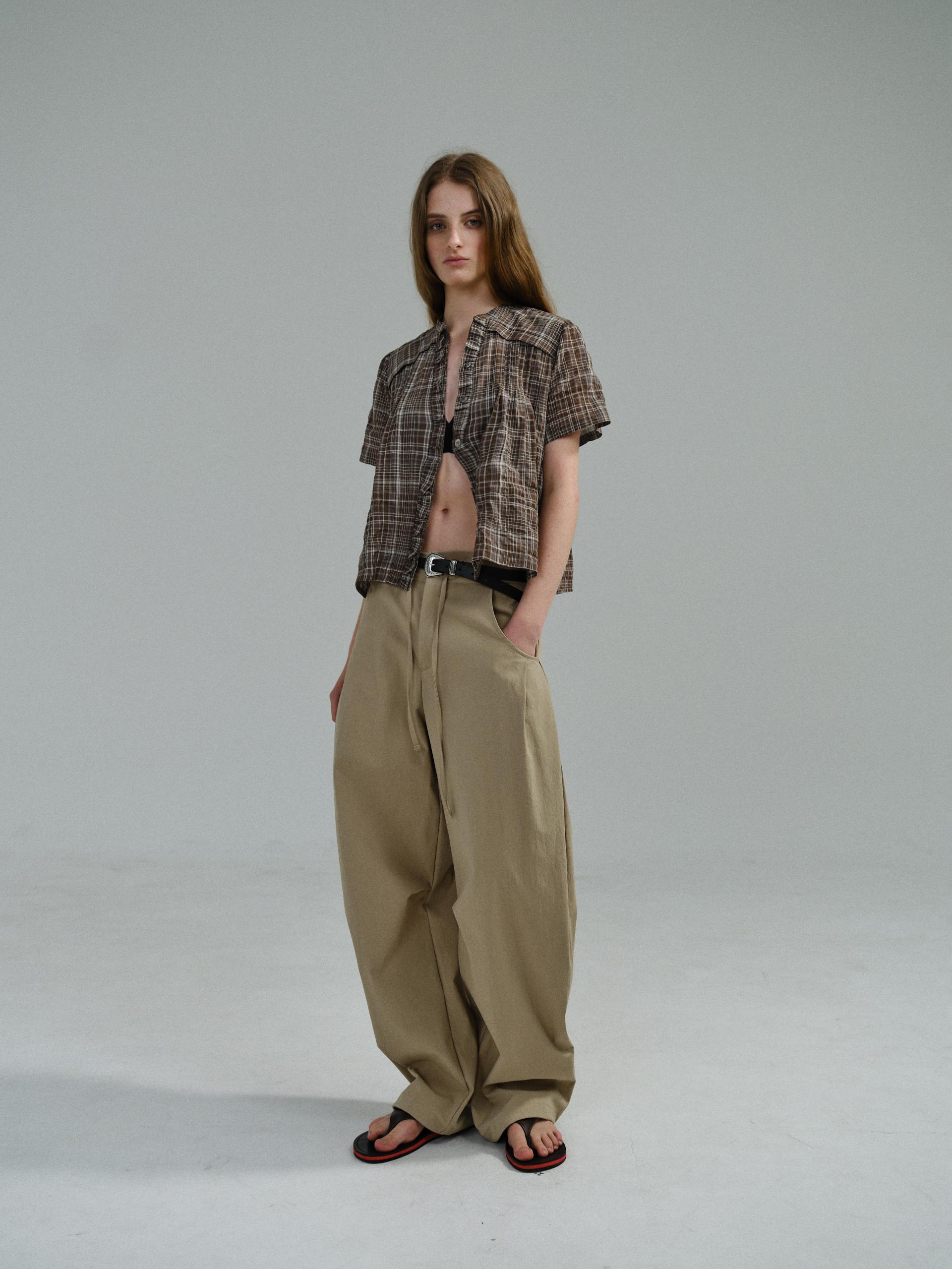 frill pintuck blouse (brown check)