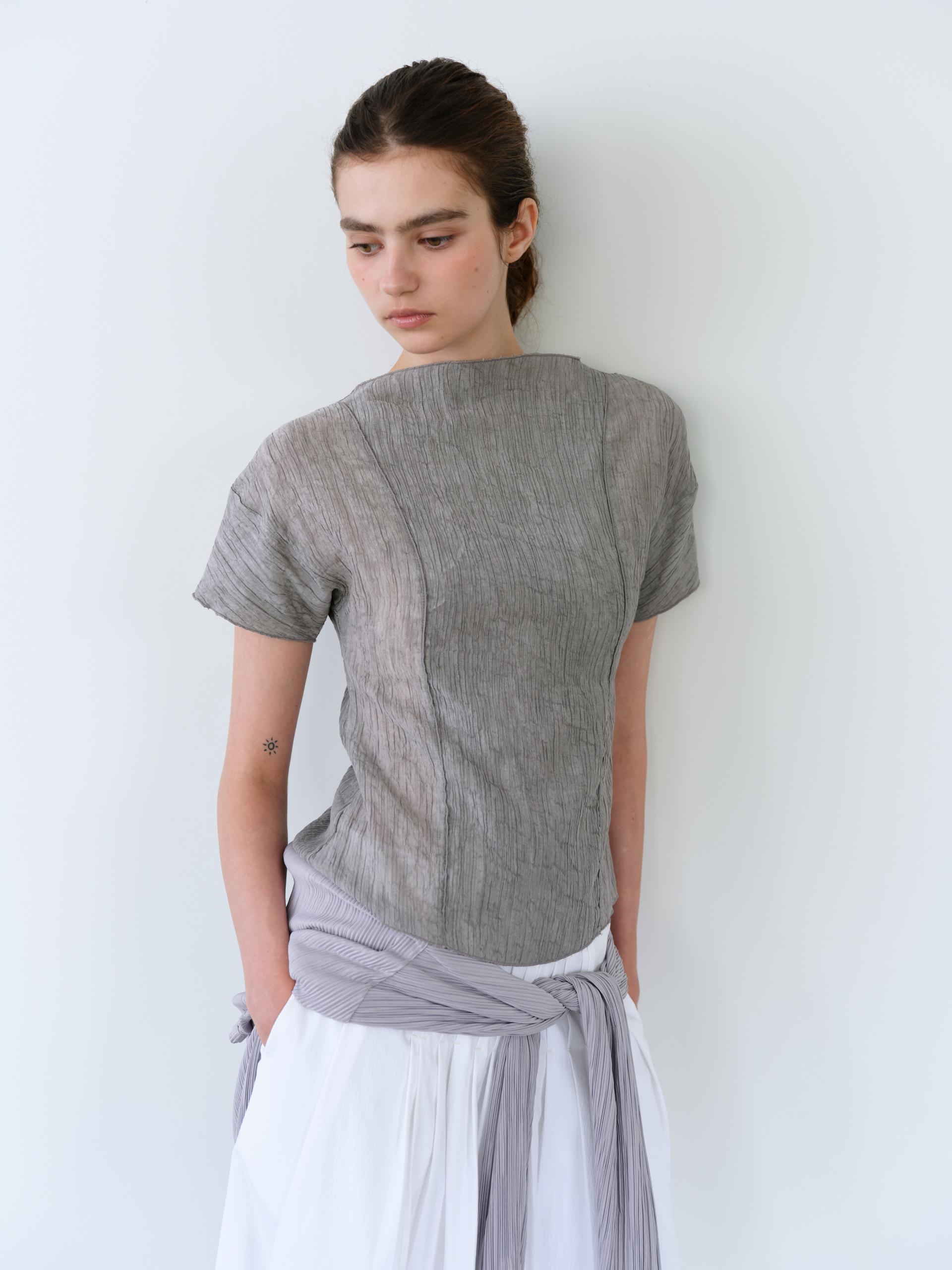 [4차 재입고 7/10 순차배송] pleats seam half blouse (grey)