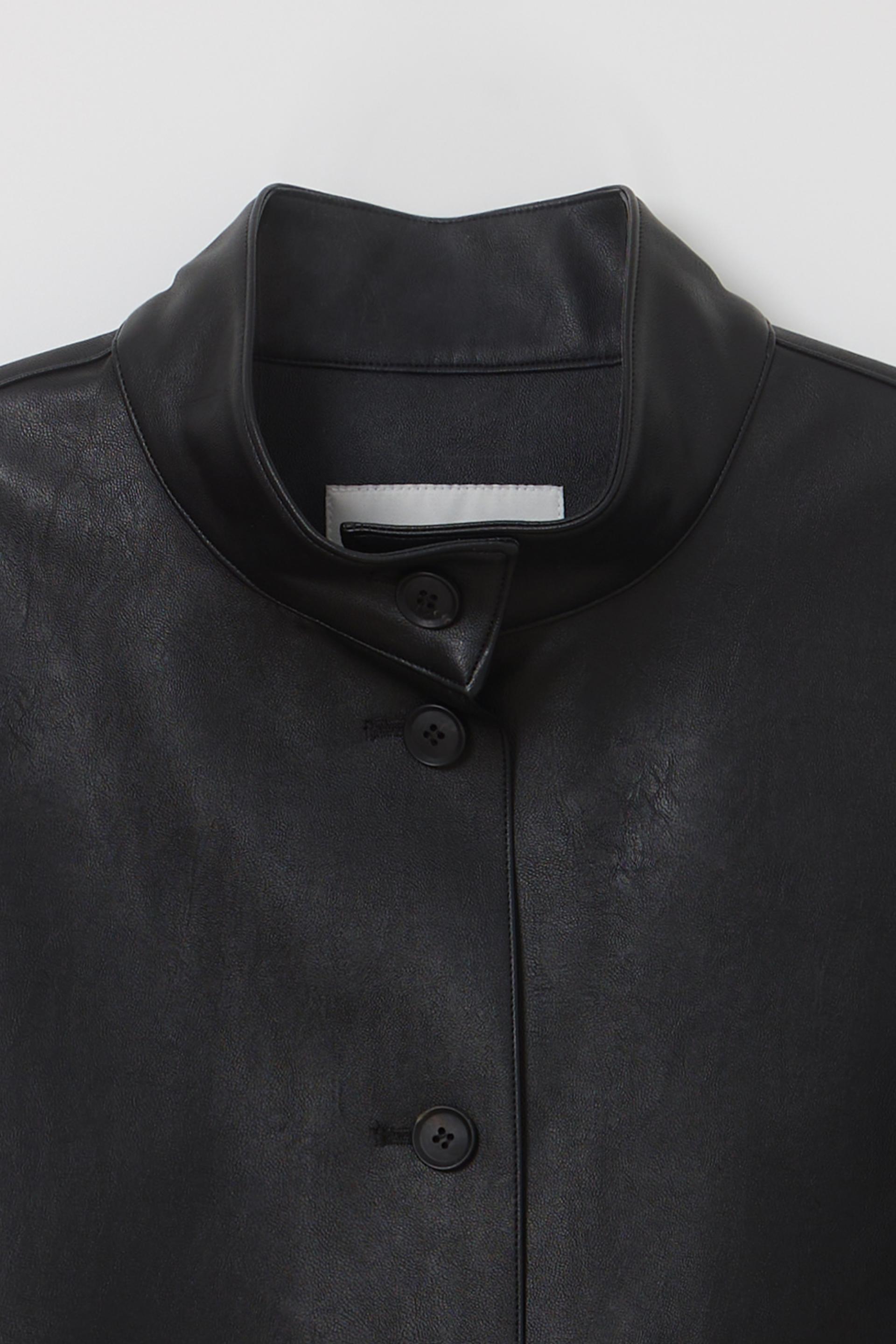 linear high neck jacket (leather black)