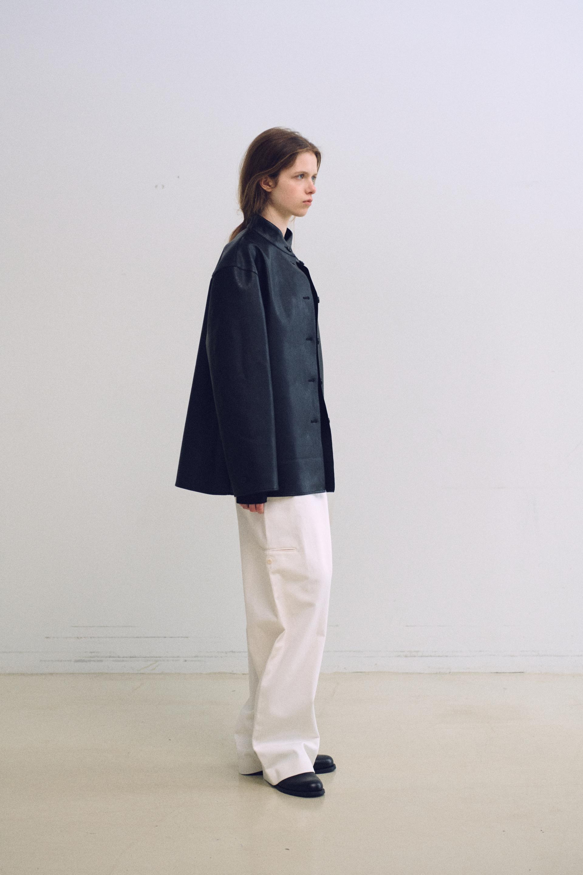 linear high neck jacket (leather black)