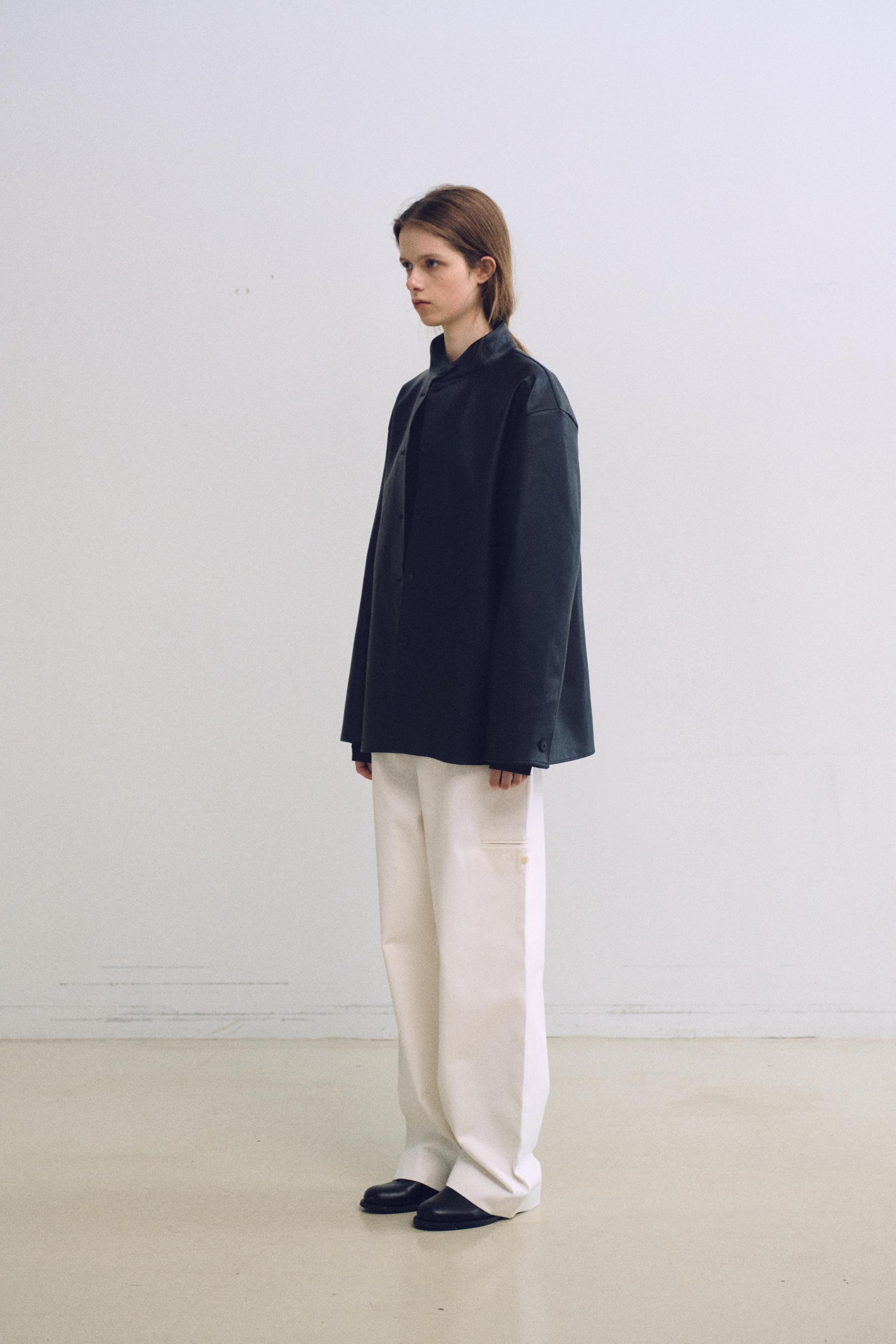 linear high neck jacket (leather black)