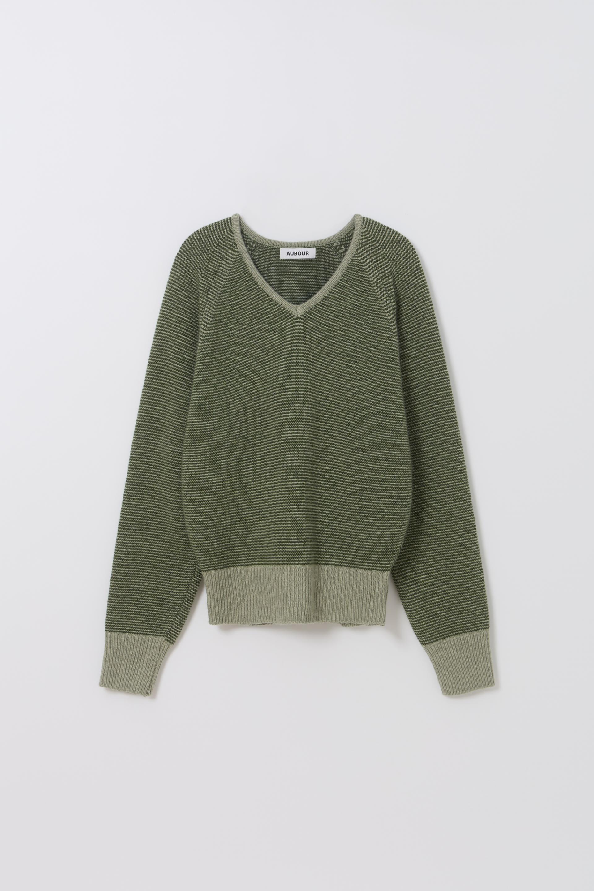 pipe v-neck knit (stripe green)