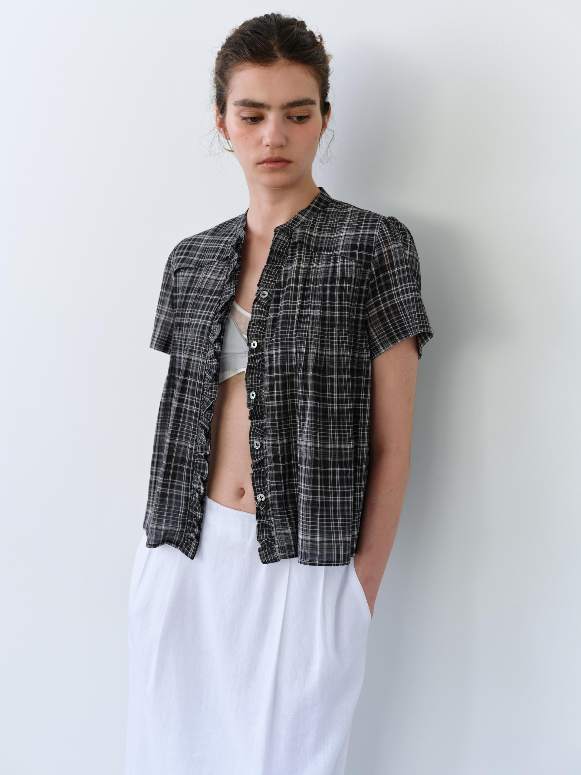 [2차 재입고] lace cap blouse (black check)