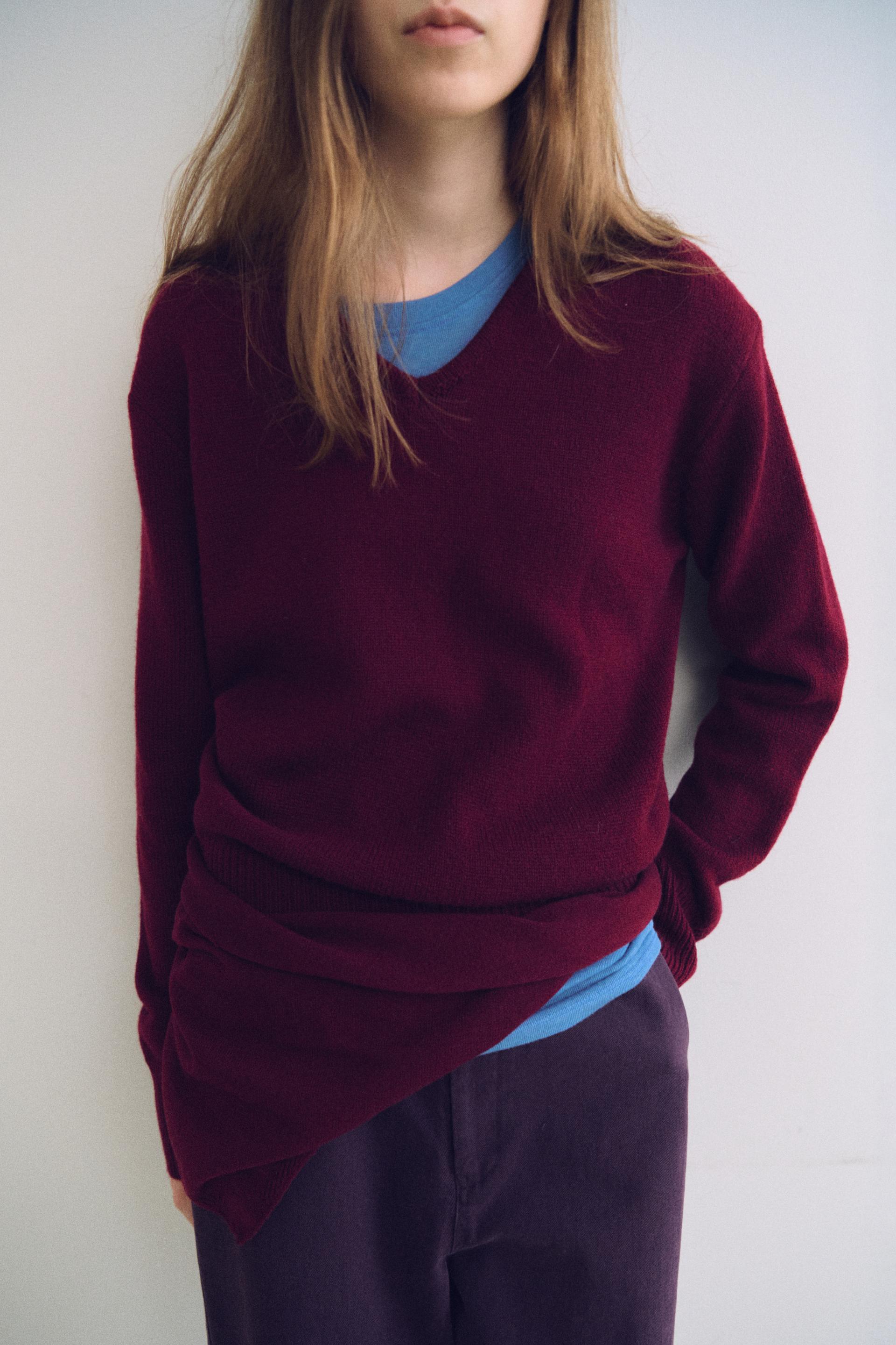 pipe v-neck knit (wine)