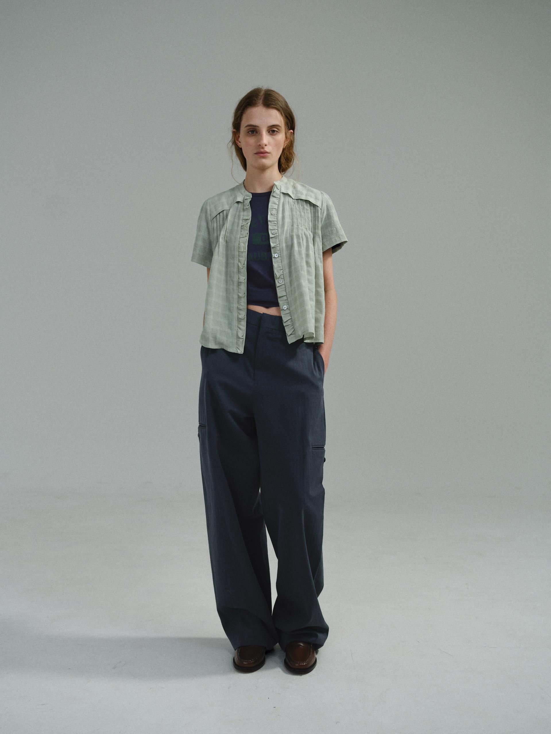 frill pintuck blouse (mint check)
