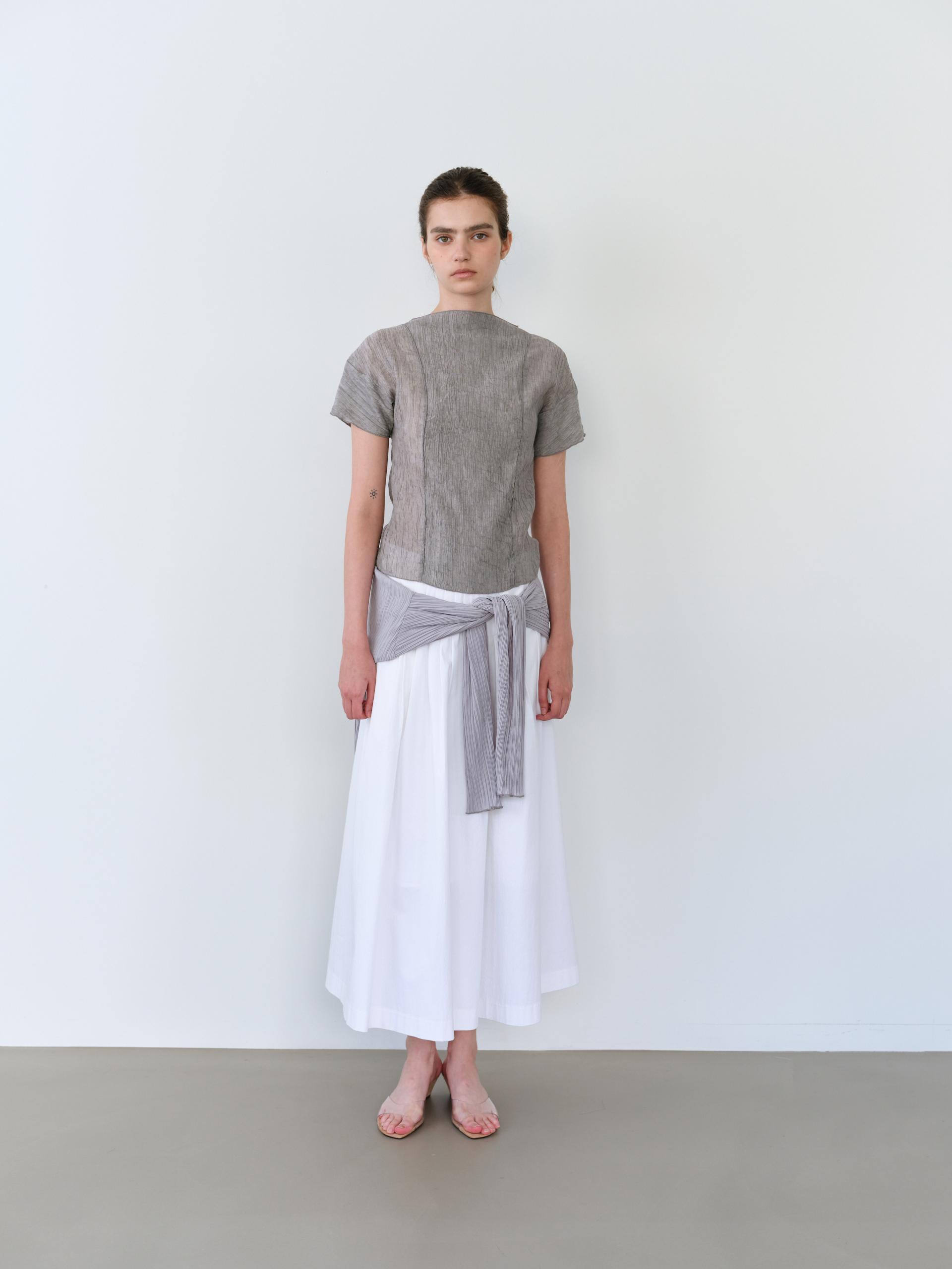 asym pleats skirt (ivory)