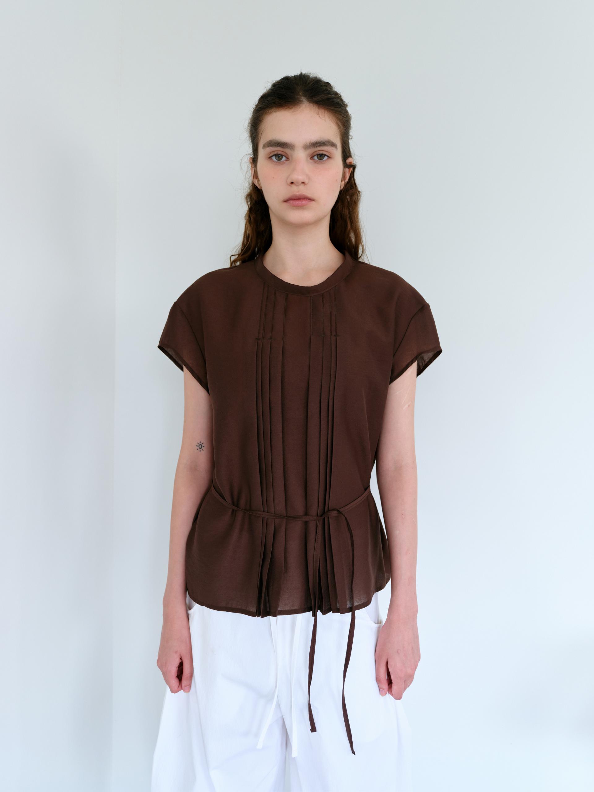 veil pleats blouse (brown)