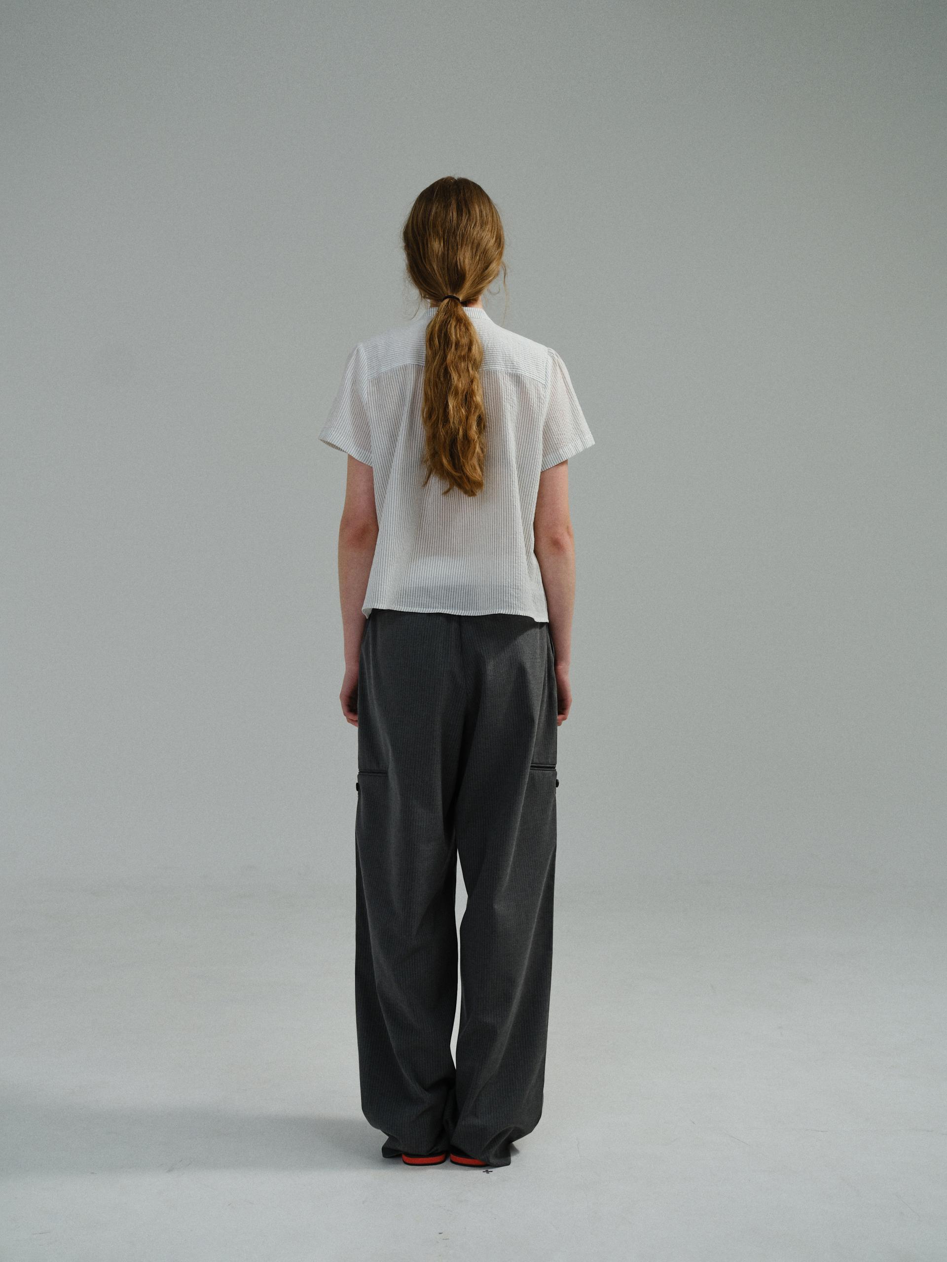 frill pintuck blouse (stripe)