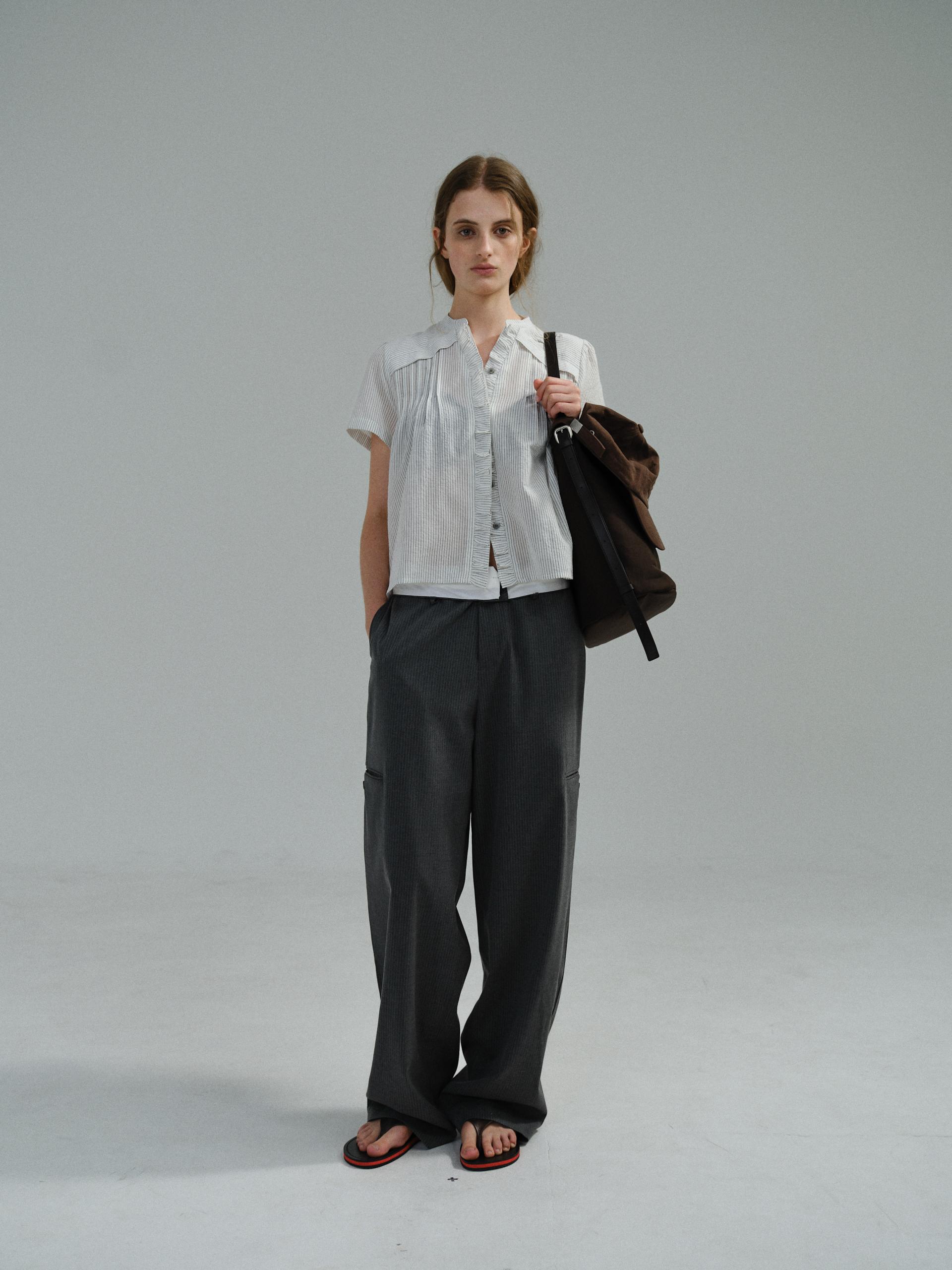 curved triple lip pants (grey stripe)