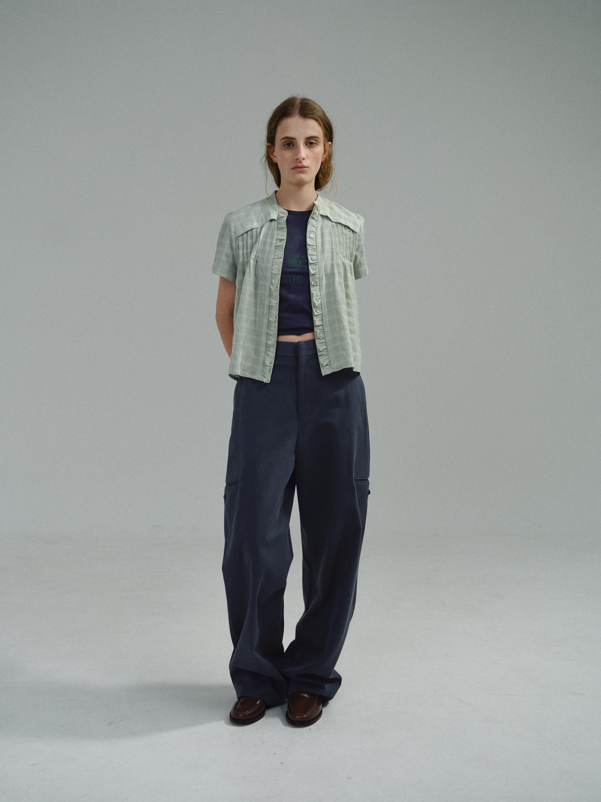 curved triple lip pants (herringbone navy)