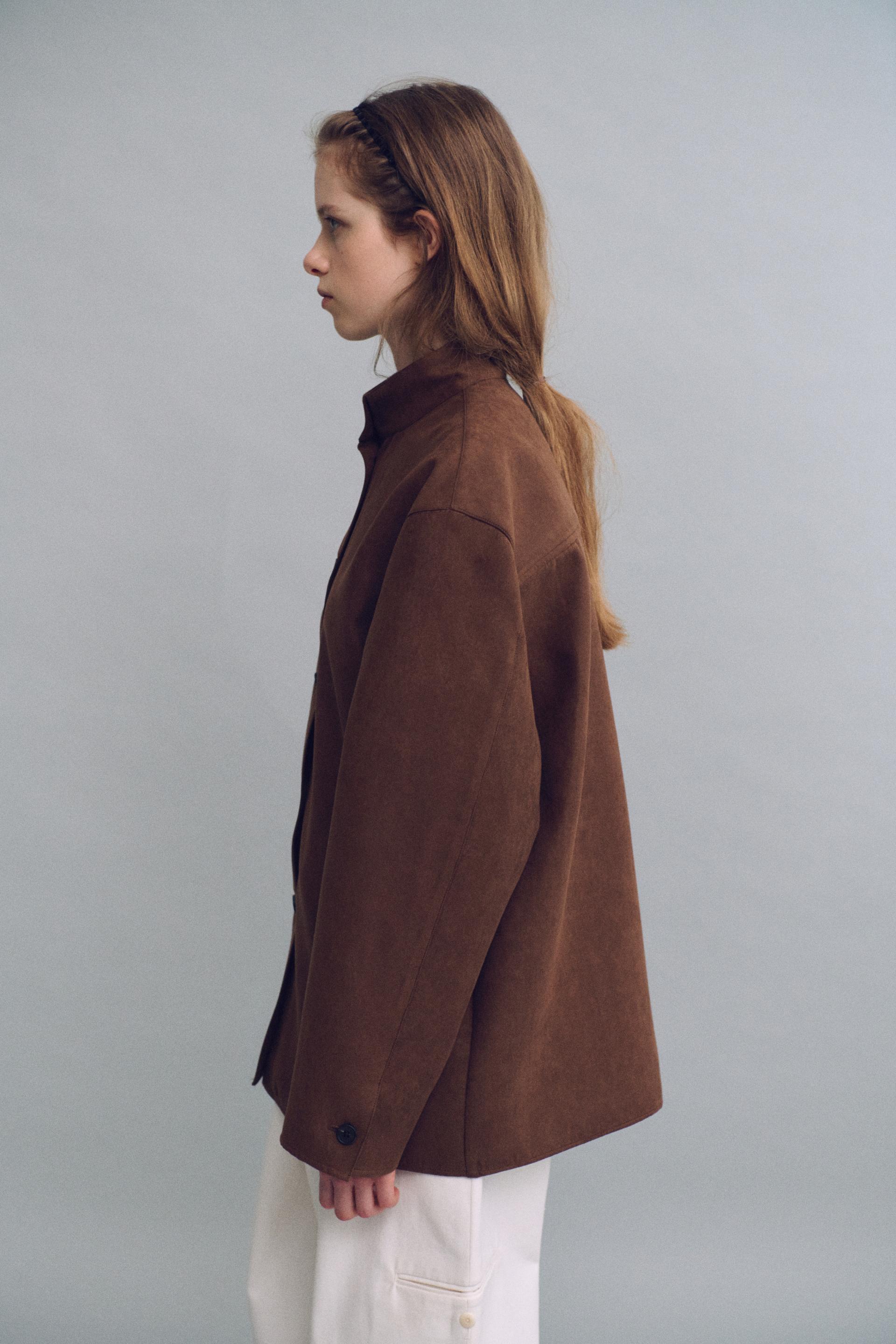 linear high neck jacket (suede brown)