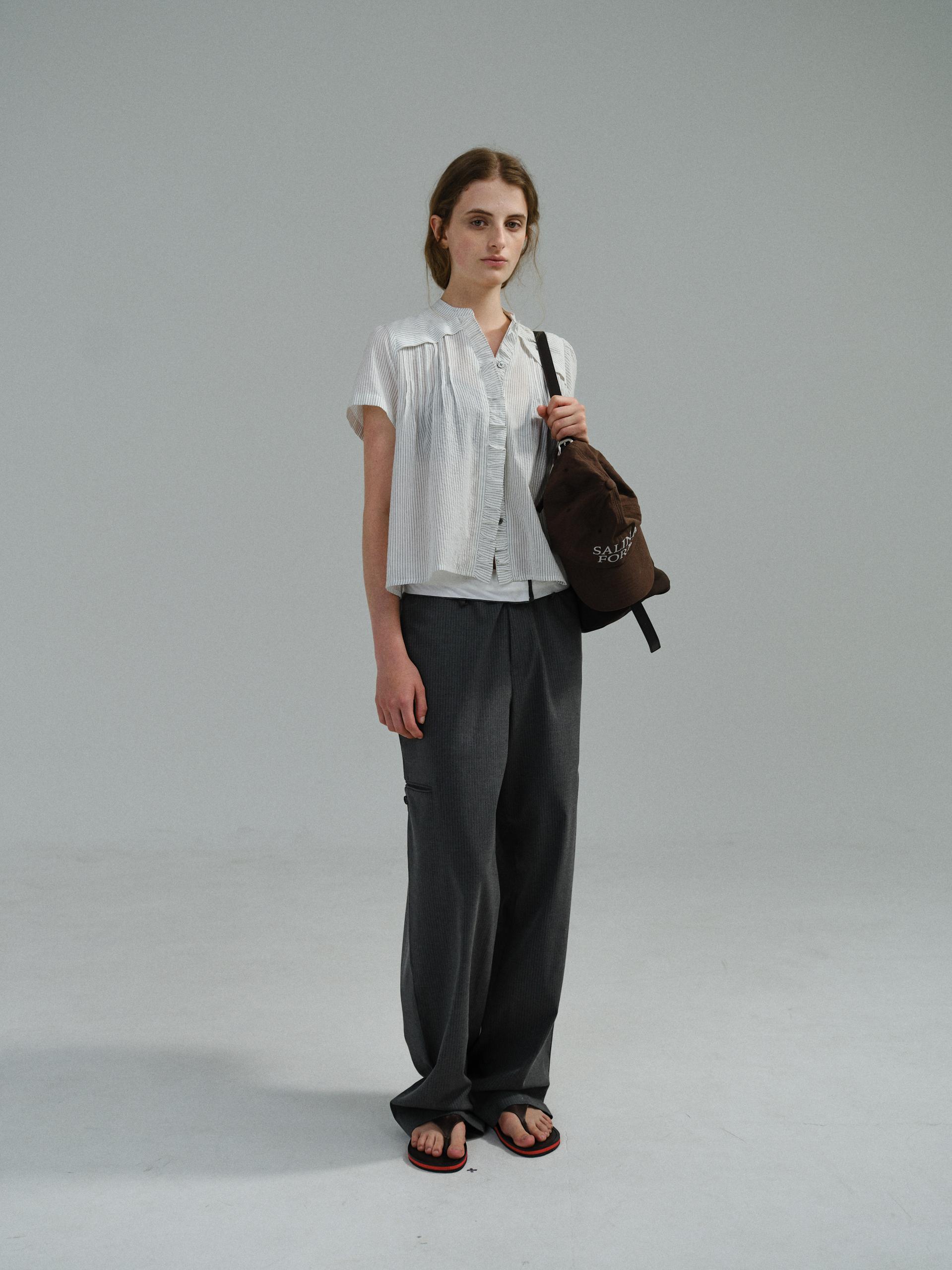 curved triple lip pants (grey stripe)