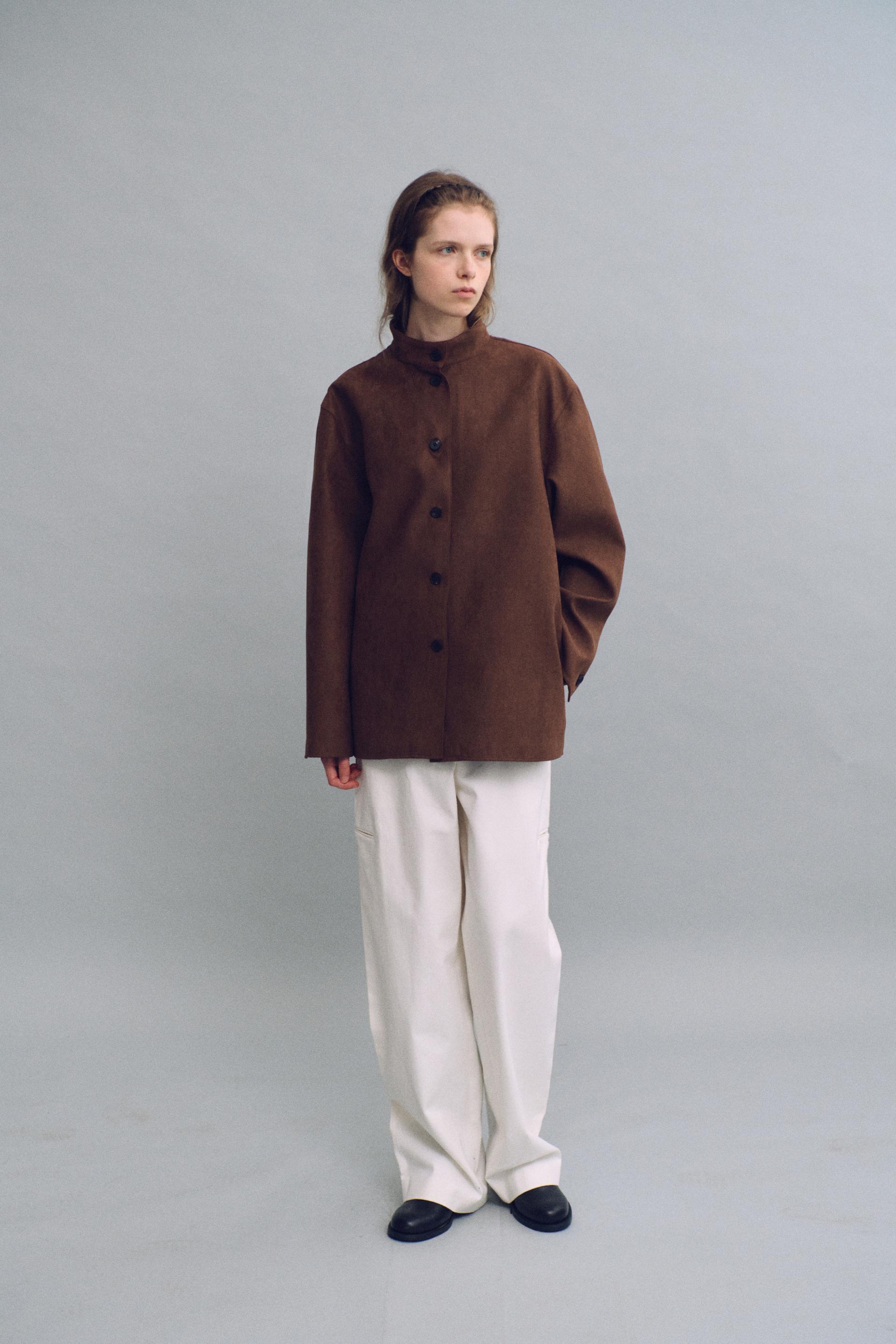 linear high neck jacket (suede brown)