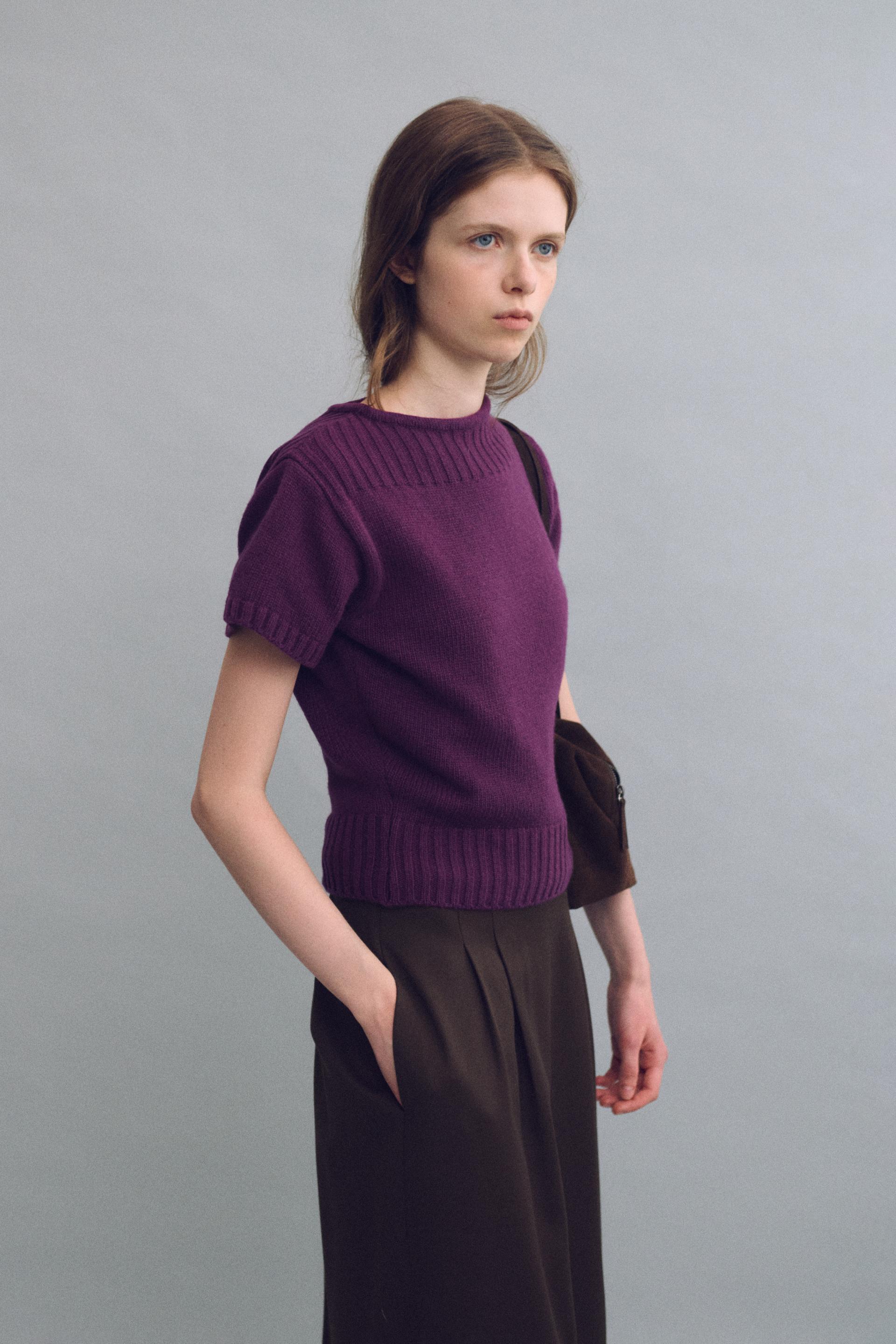 boat-neck half knit (purple)