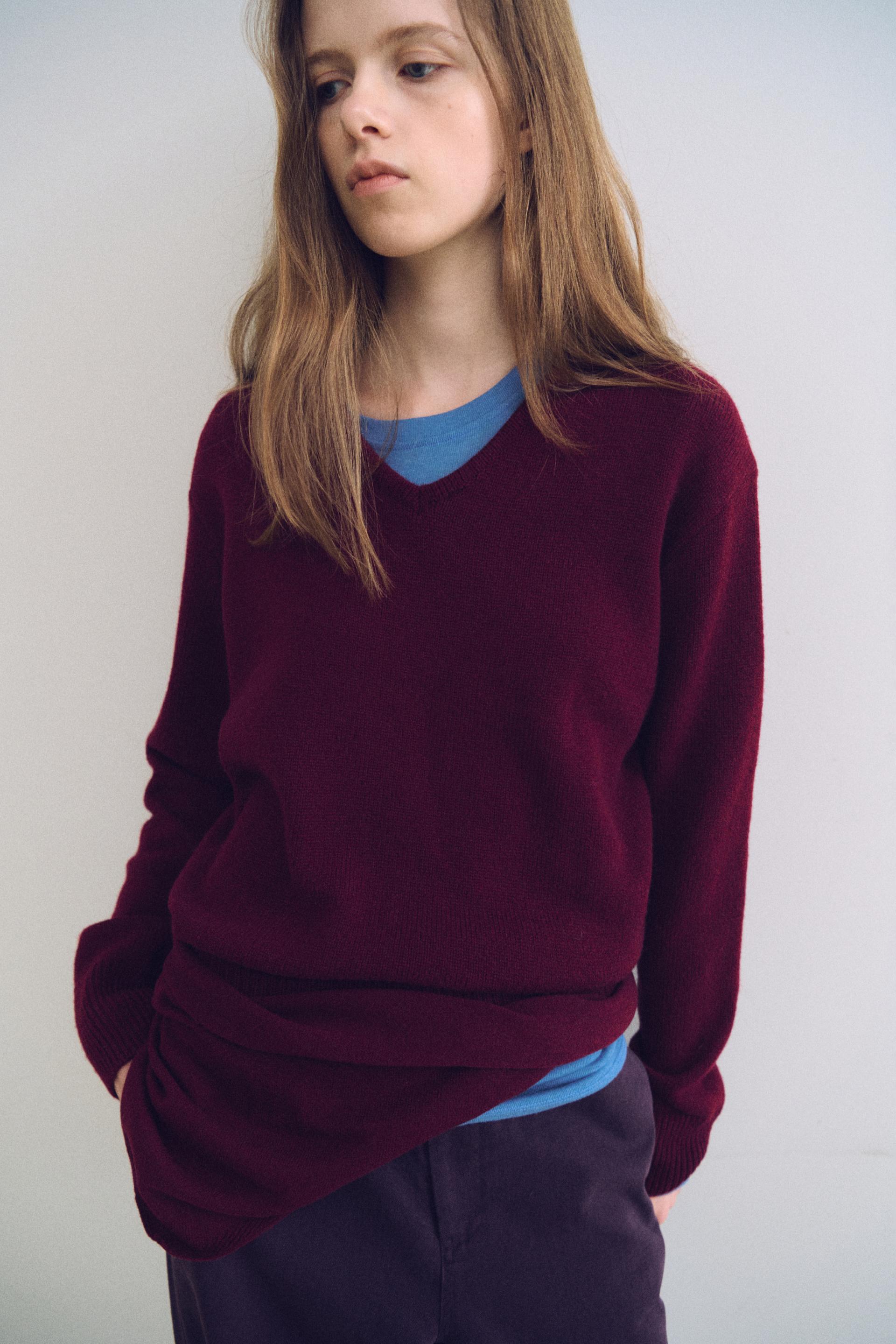 pipe v-neck knit (wine)
