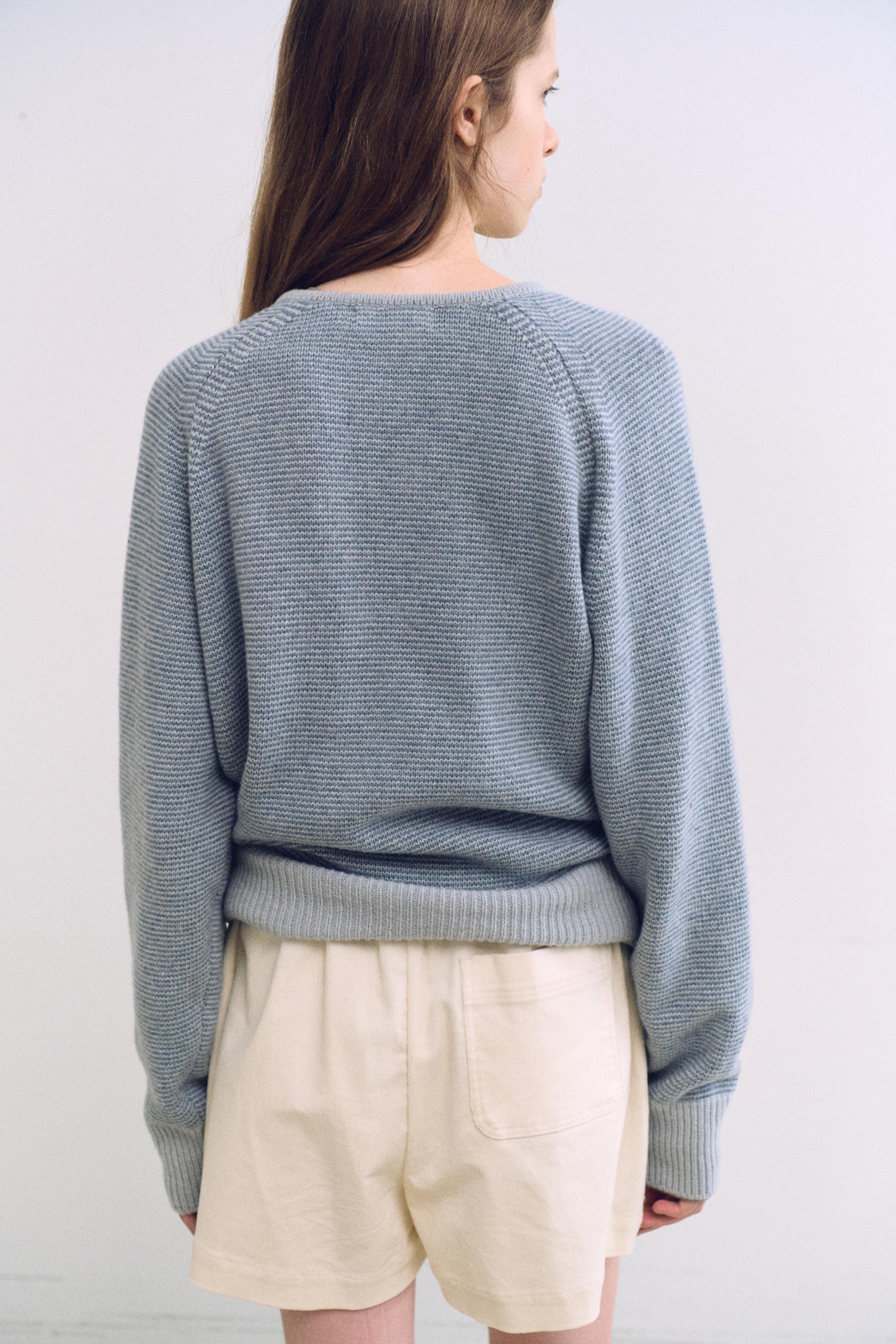 pipe v-neck knit (stripe sky blue)