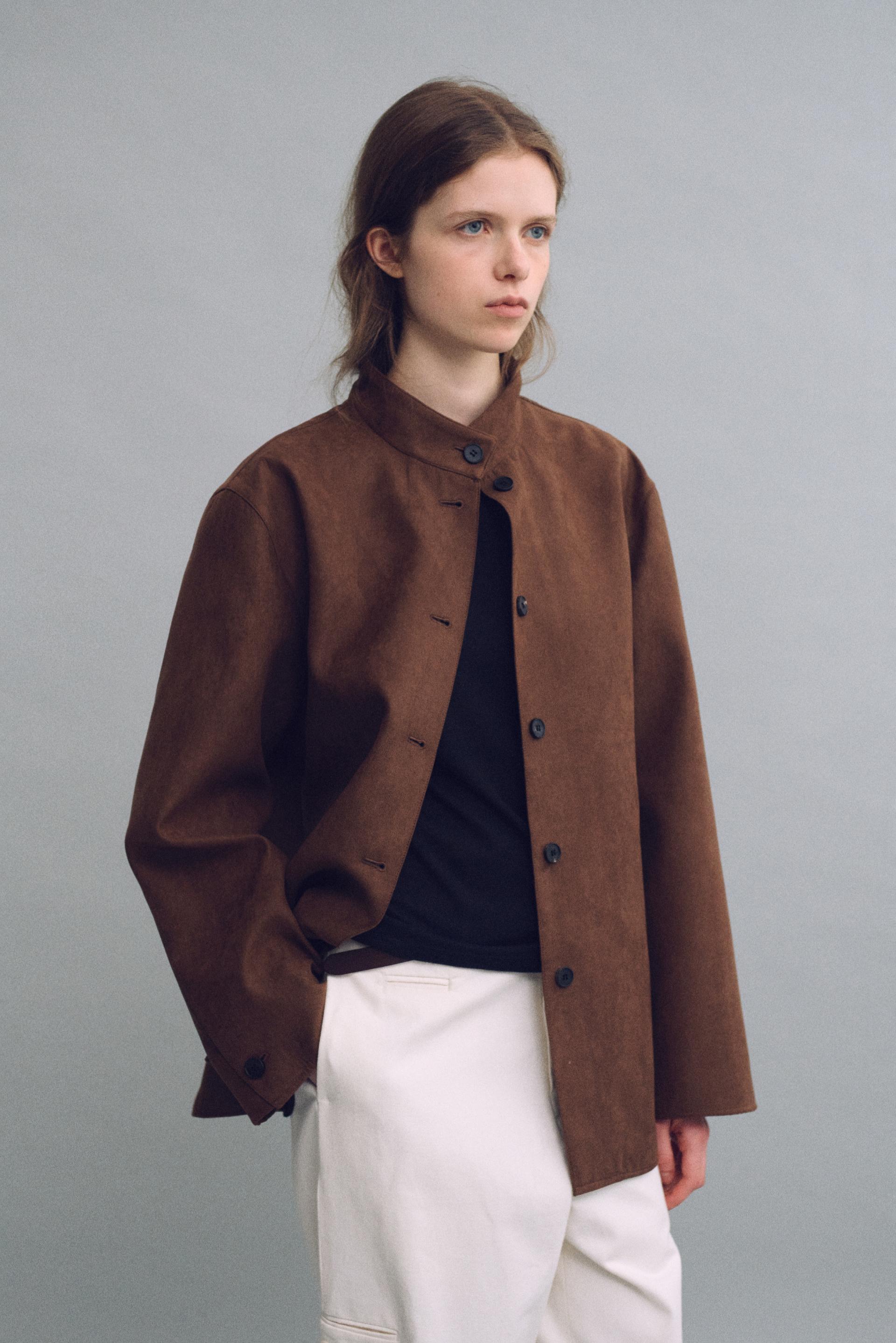 linear high neck jacket (suede brown)
