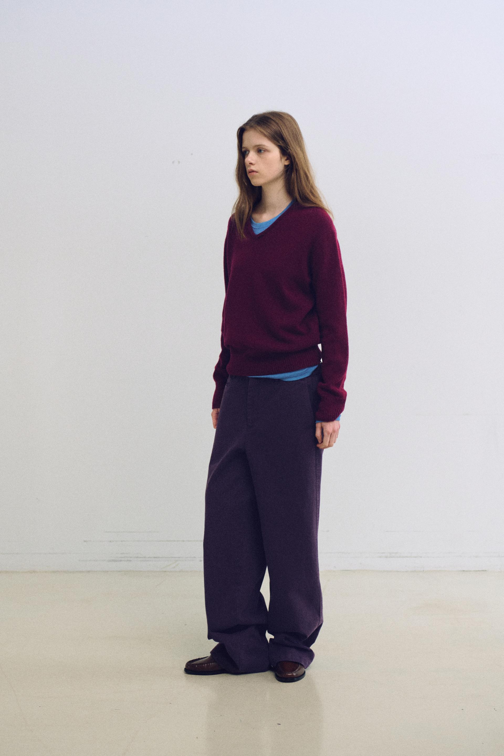 pipe v-neck knit (wine)