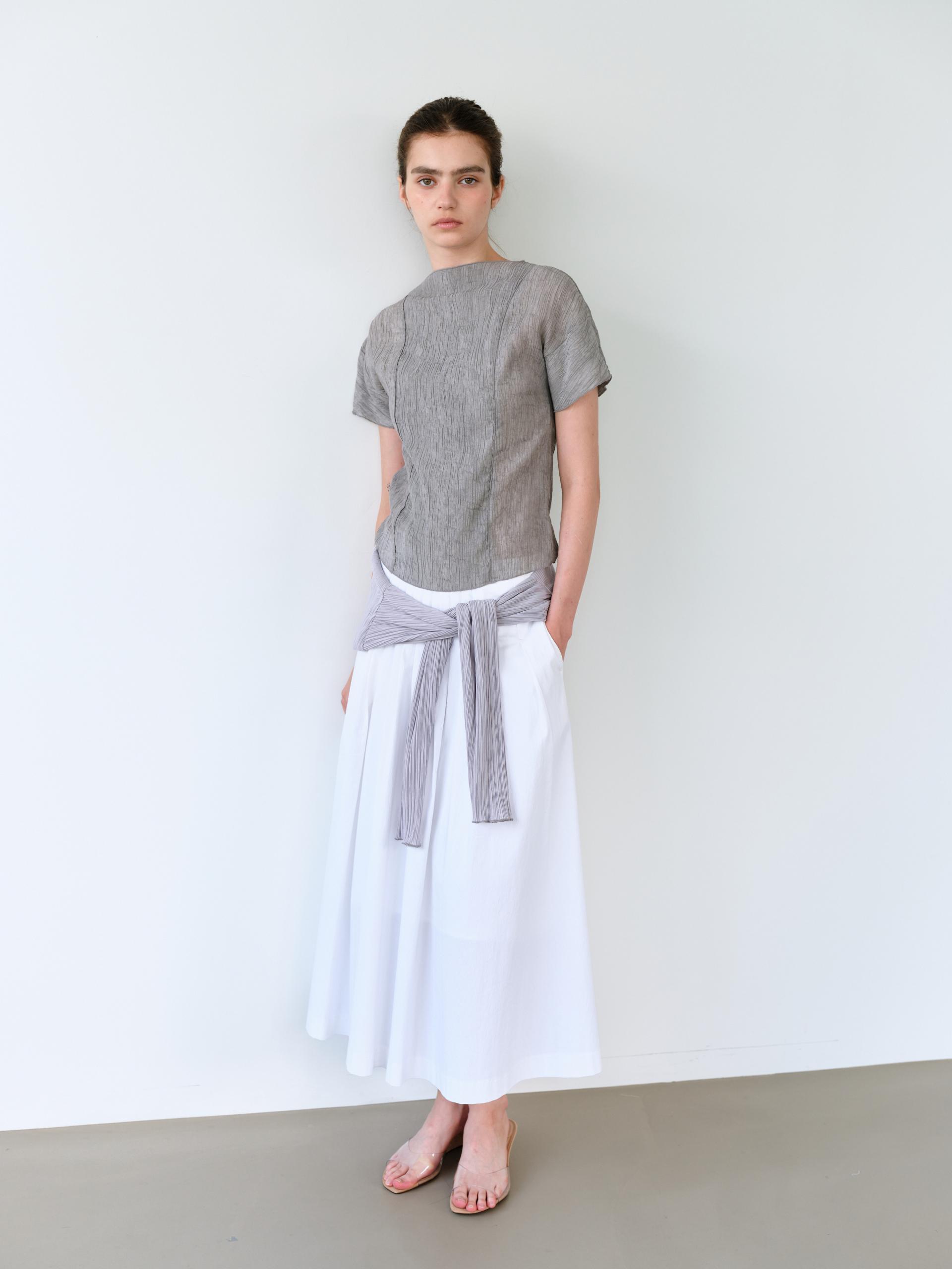 asym pleats skirt (ivory)