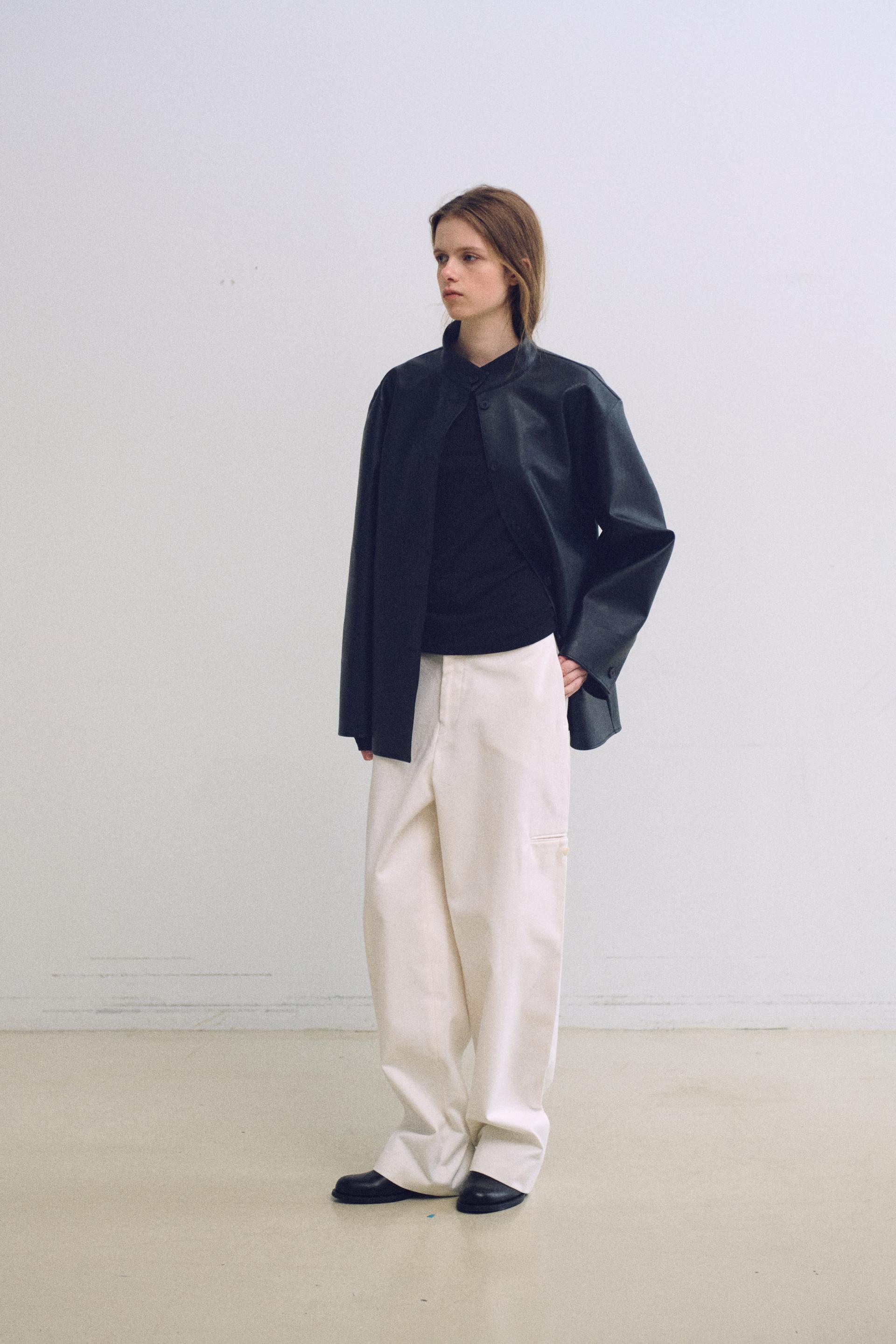 linear high neck jacket (leather black)