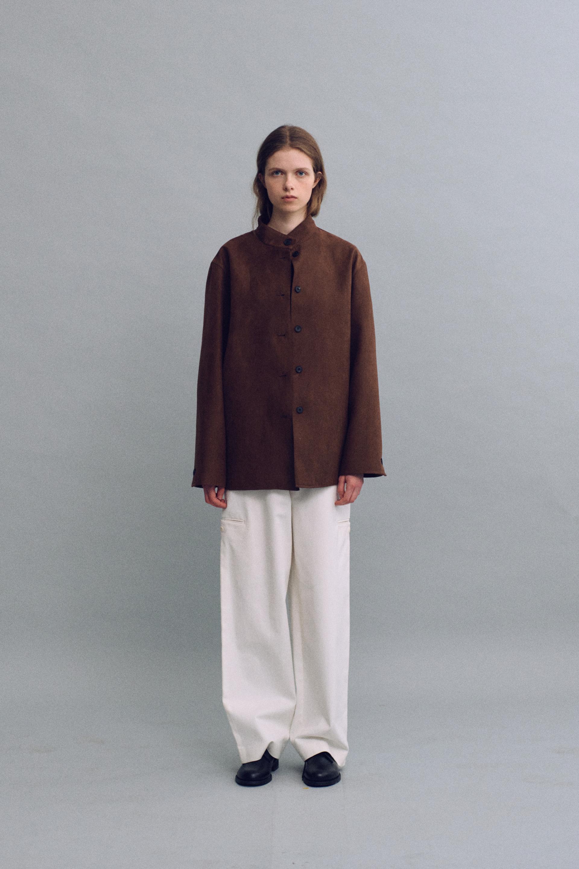 linear high neck jacket (suede brown)