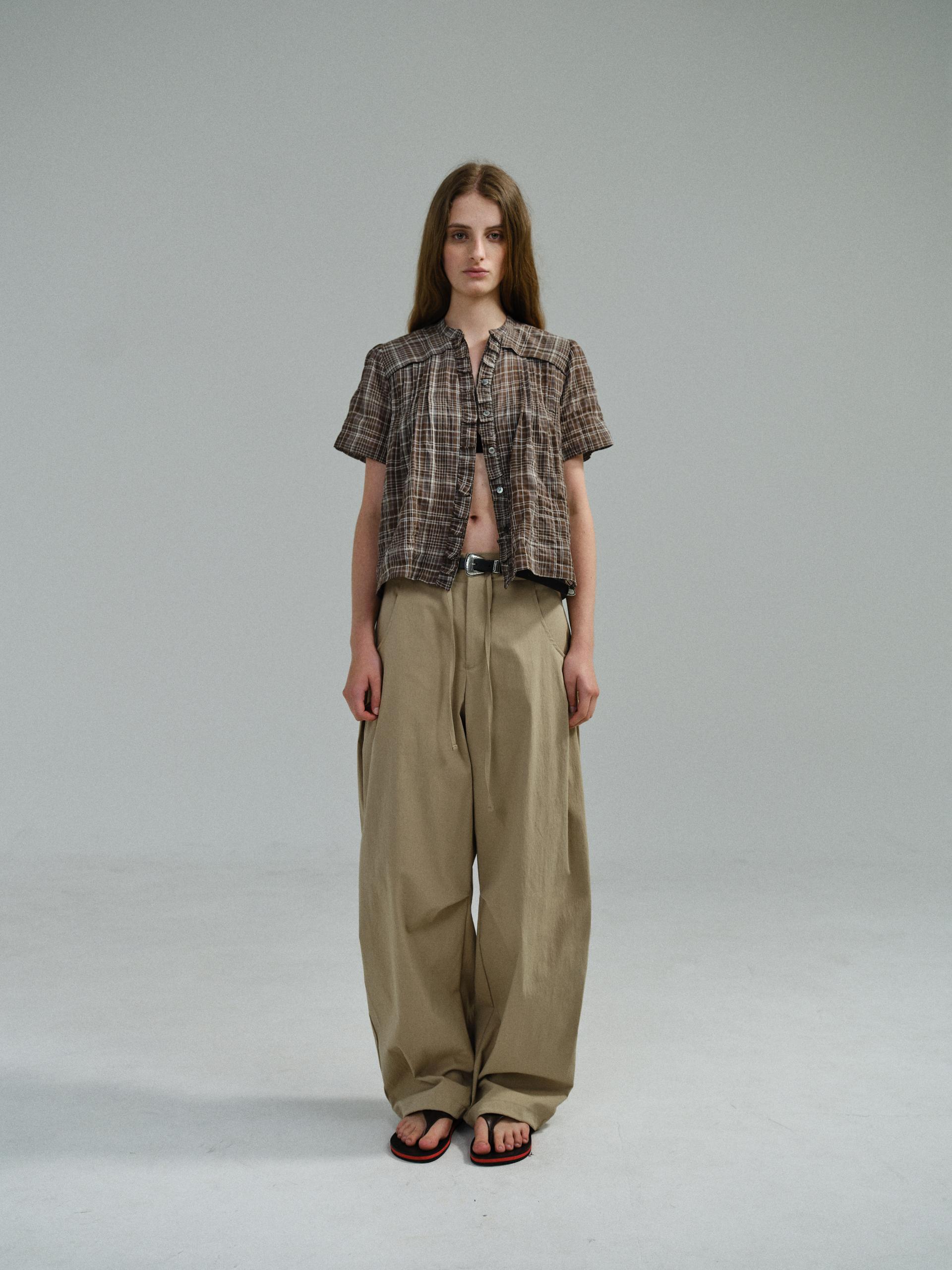 frill pintuck blouse (brown check)