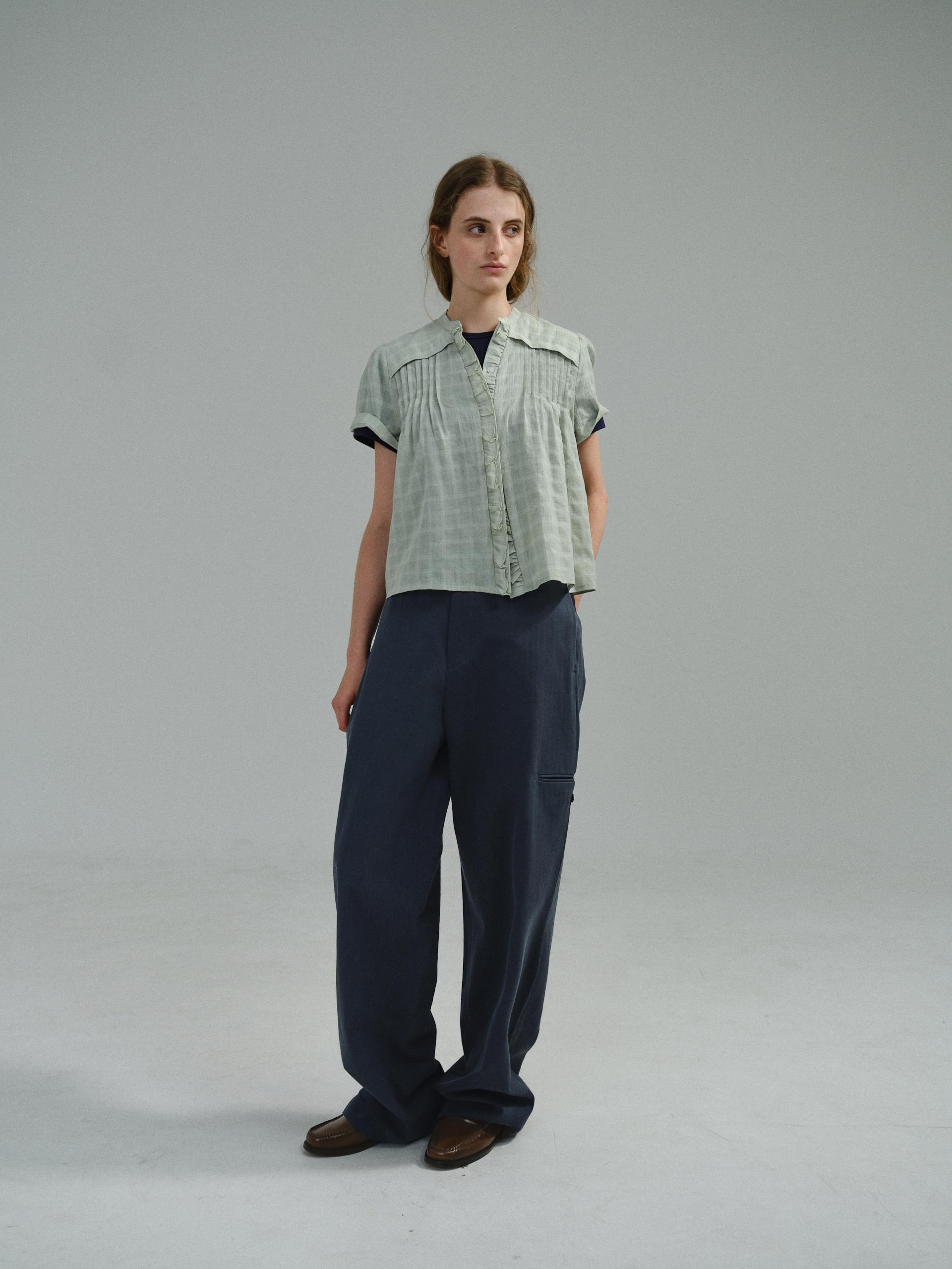 curved triple lip pants (herringbone navy)