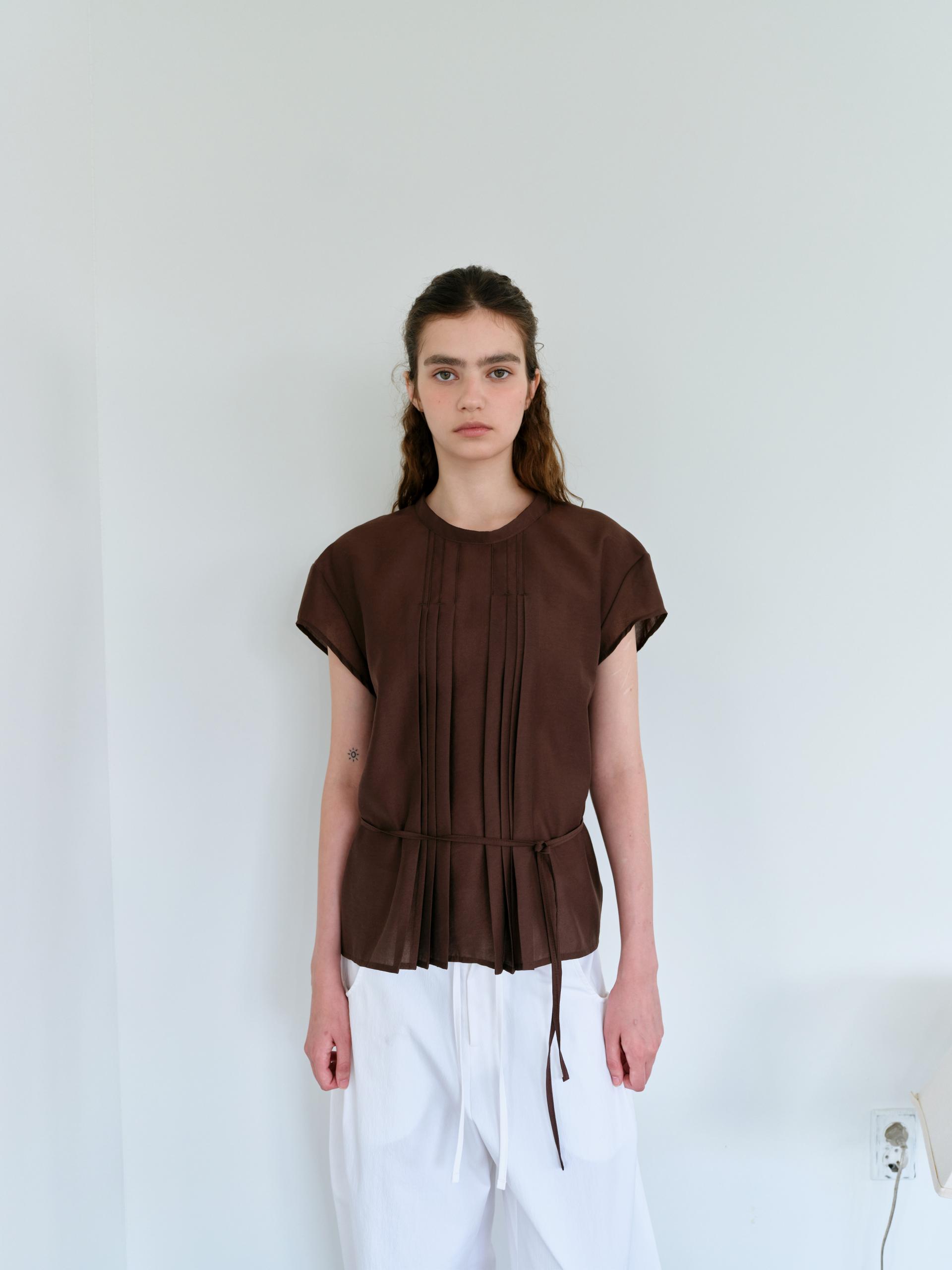 veil pleats blouse (brown)