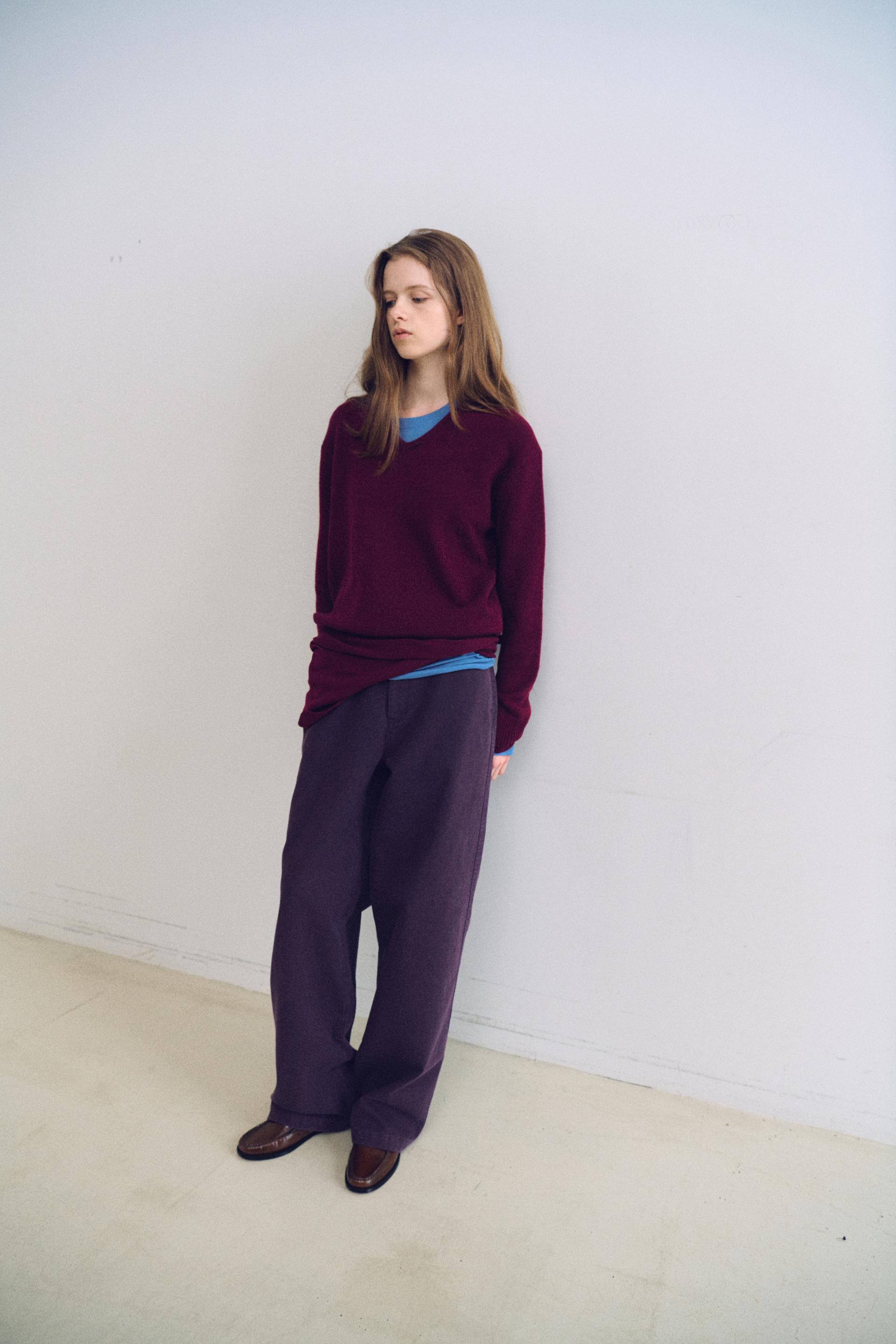 pipe v-neck knit (wine)