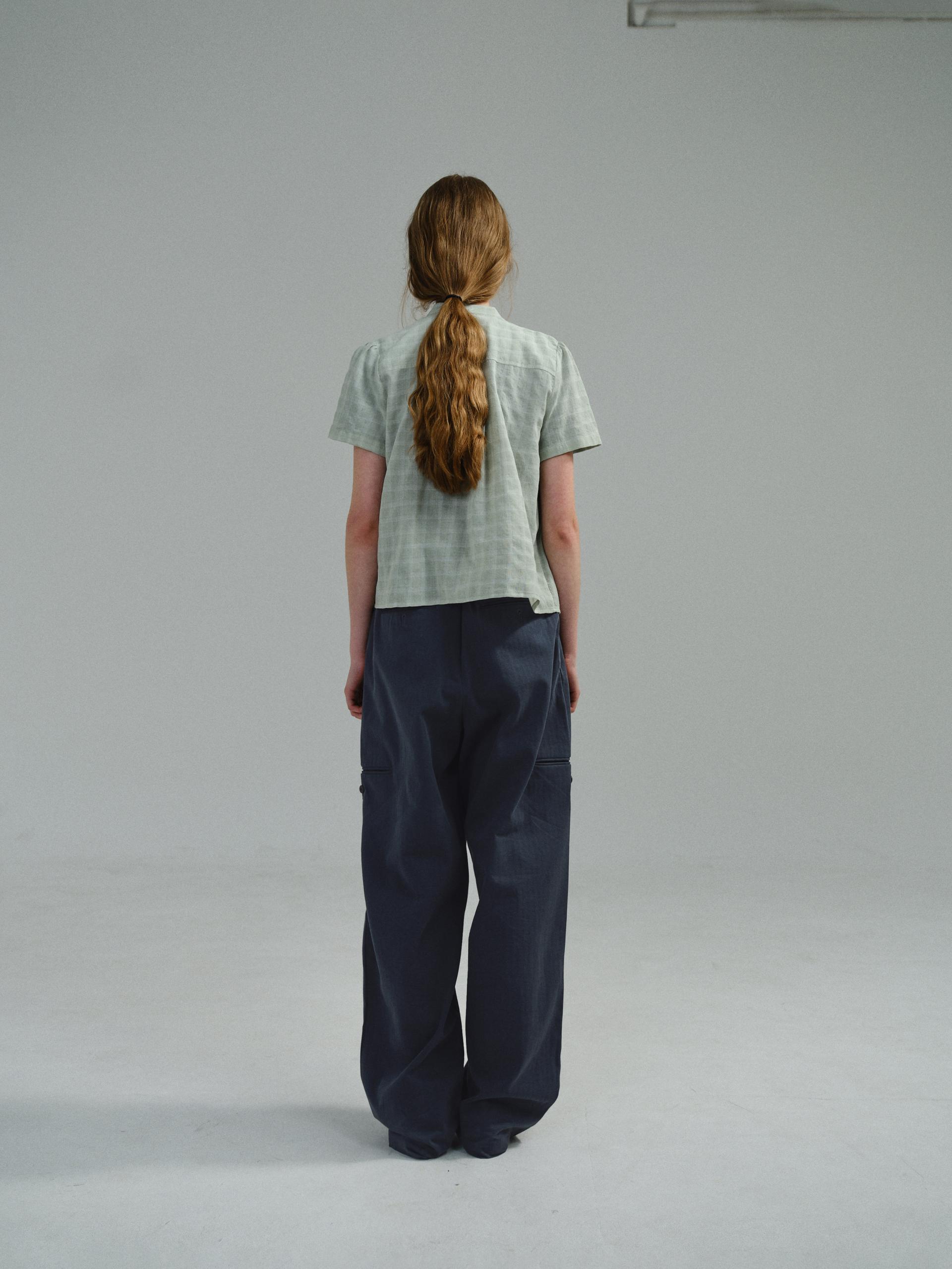 frill pintuck blouse (mint check)