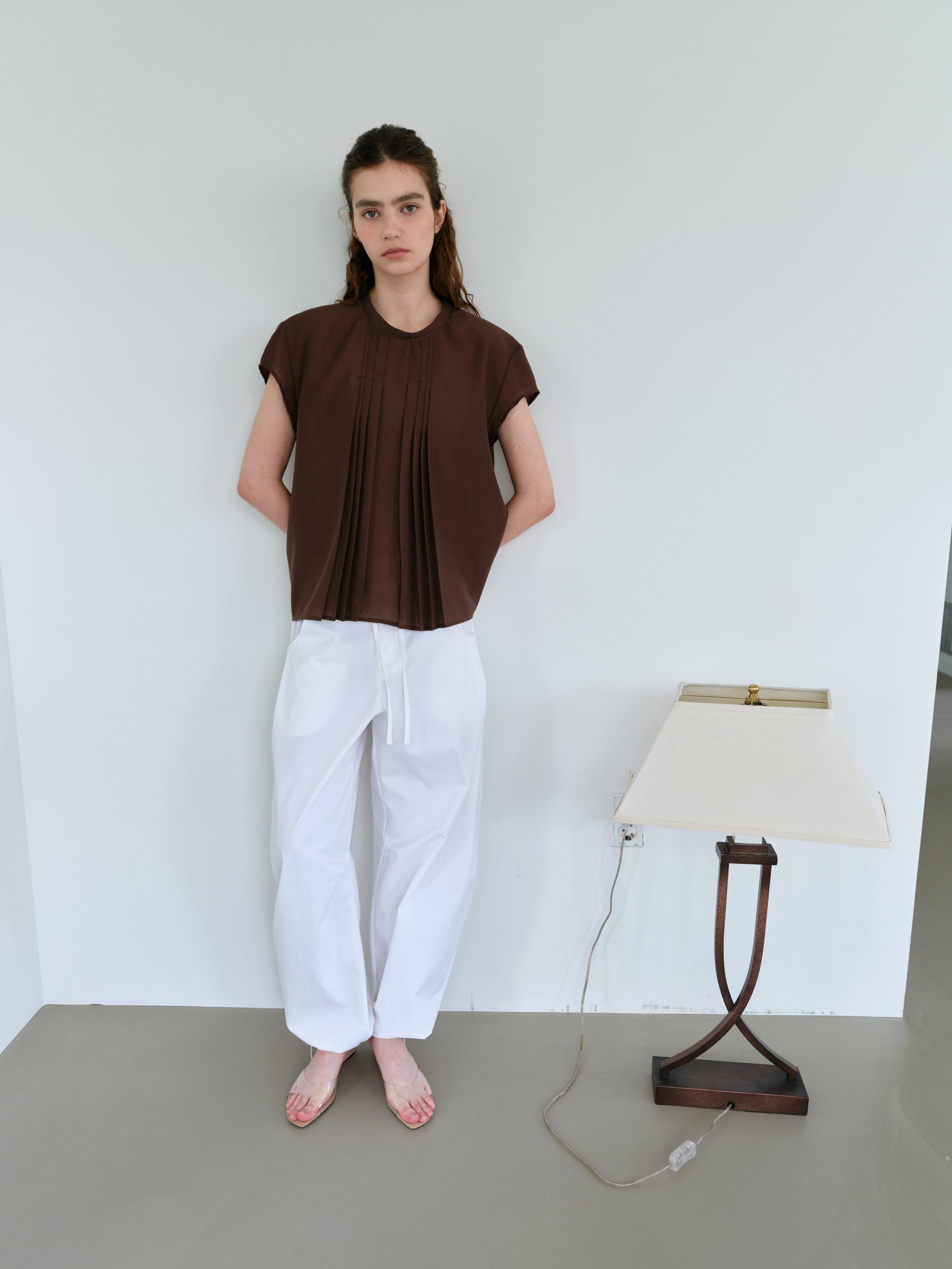 veil pleats blouse (brown)