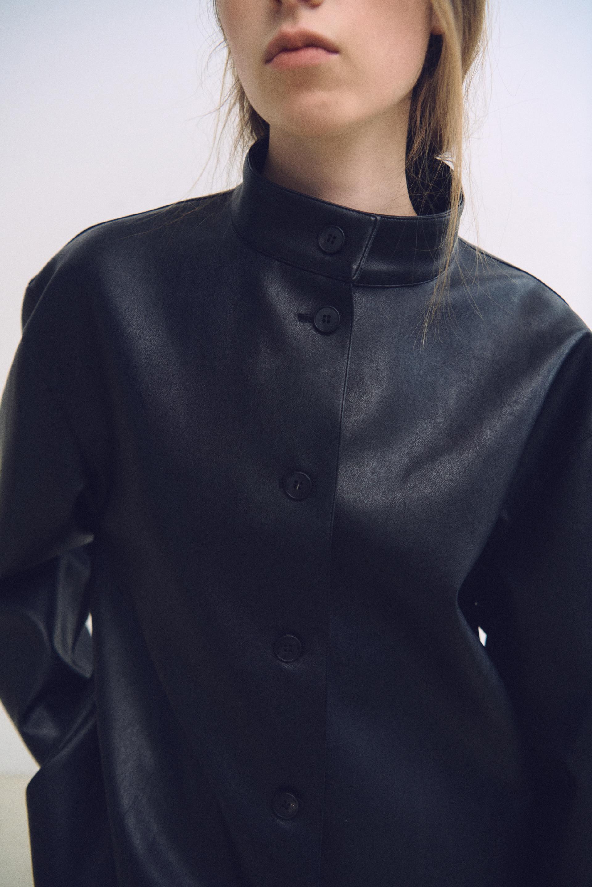 linear high neck jacket (leather black)