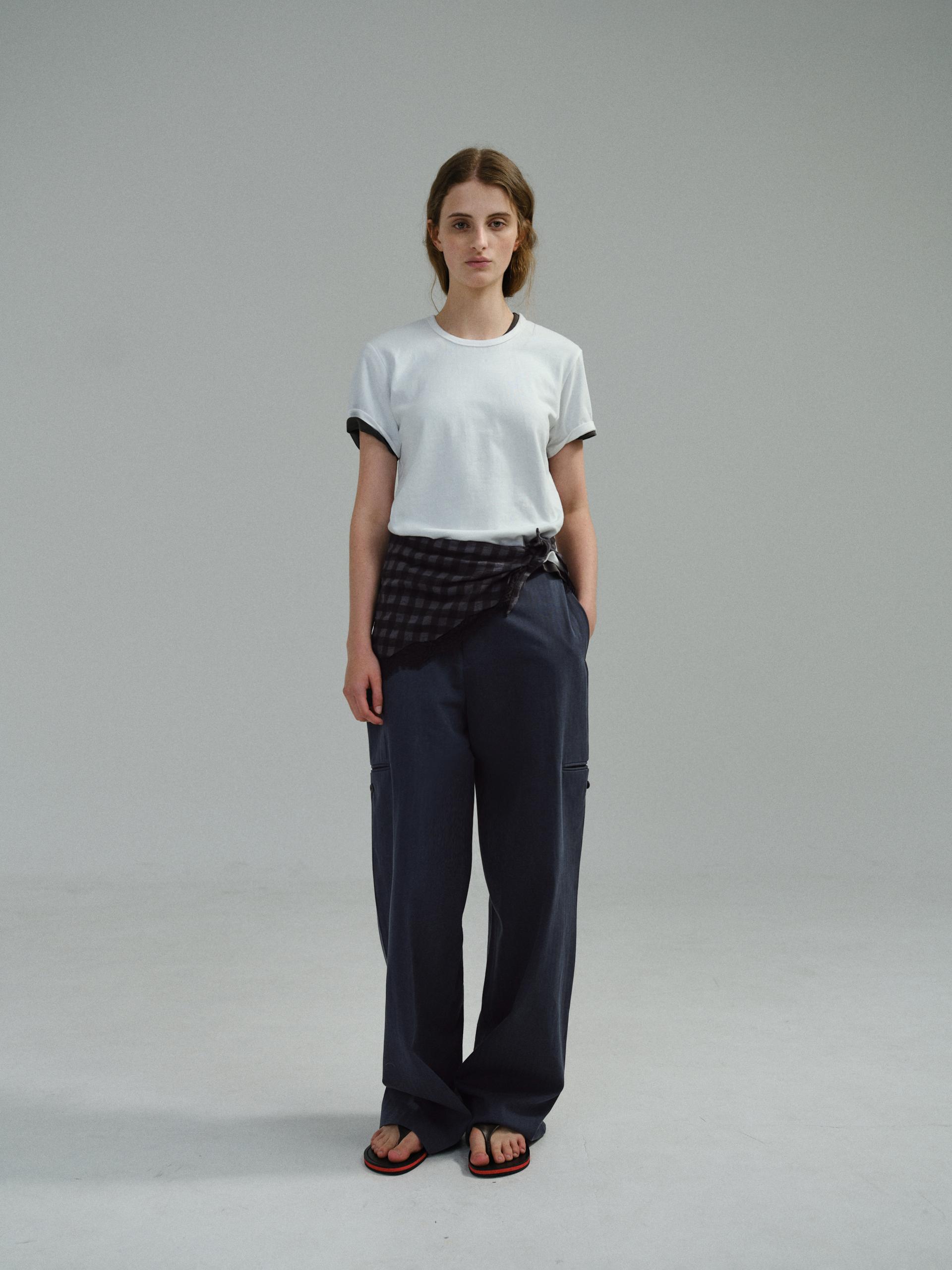 curved triple lip pants (herringbone navy)