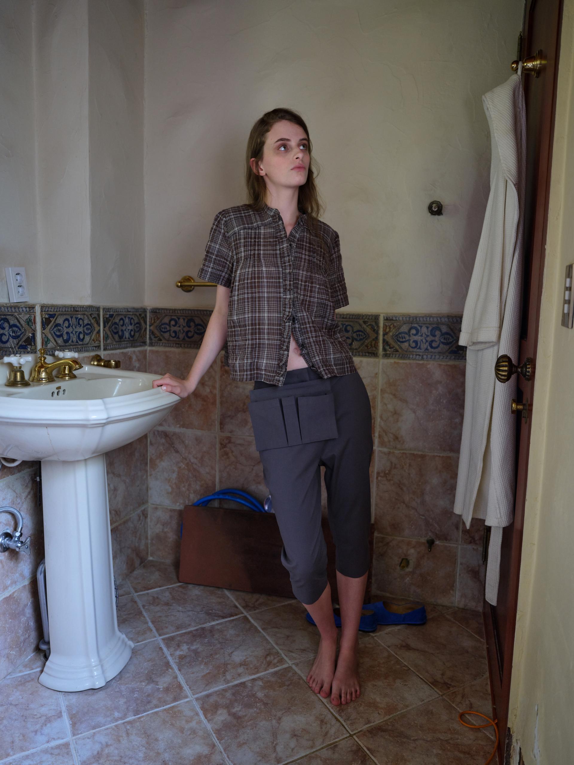 frill pintuck blouse (brown check)