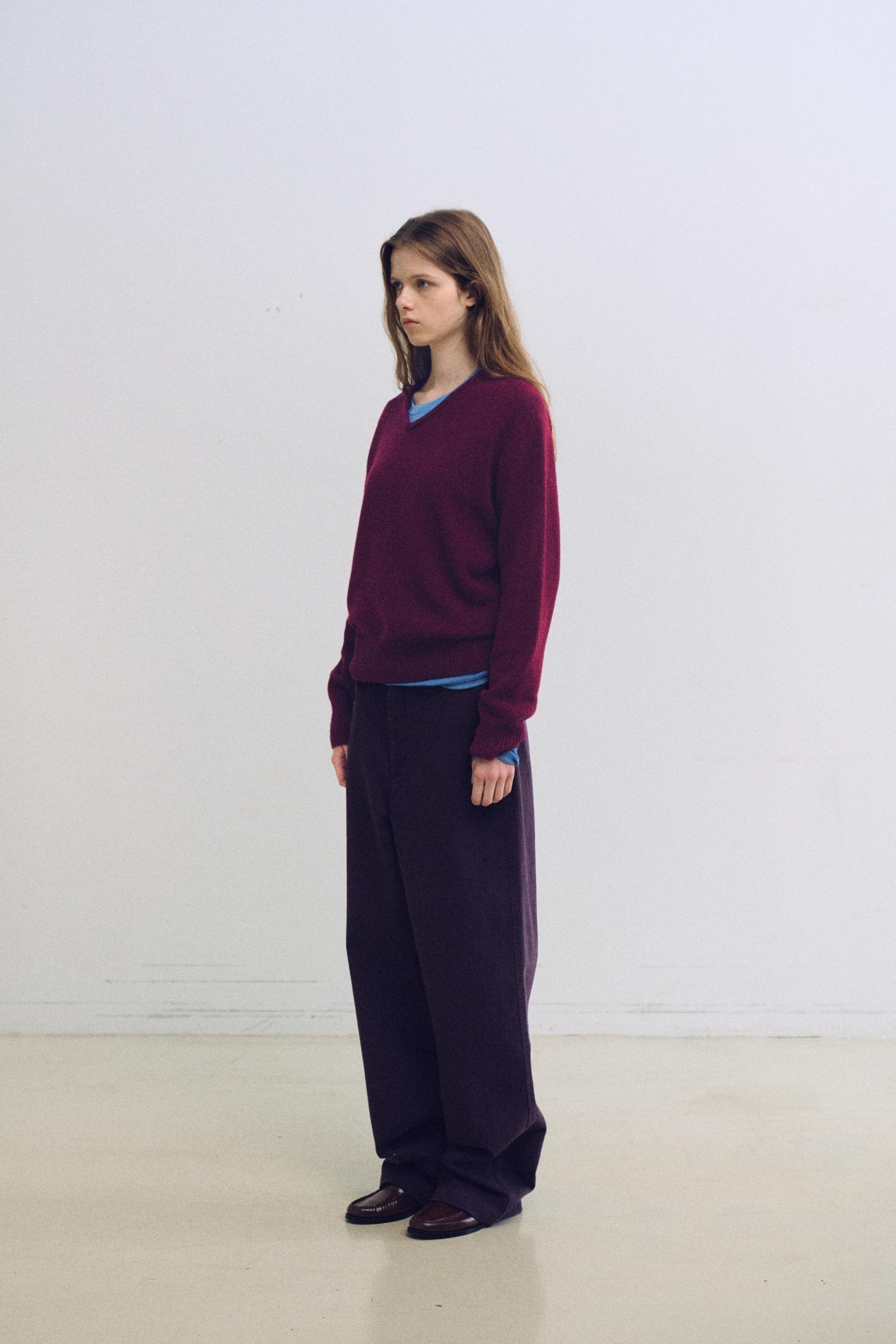 pipe v-neck knit (wine)