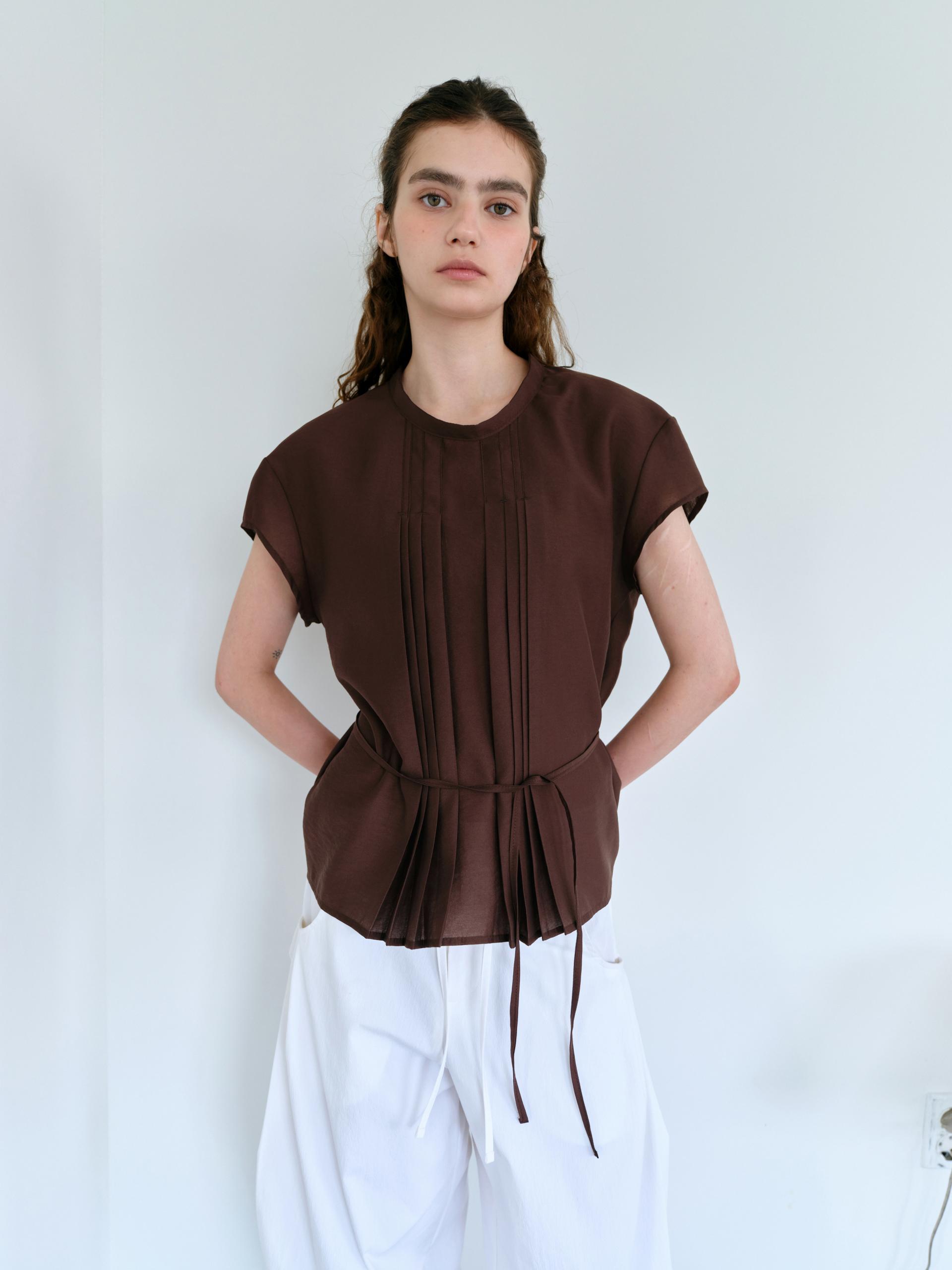 veil pleats blouse (brown)