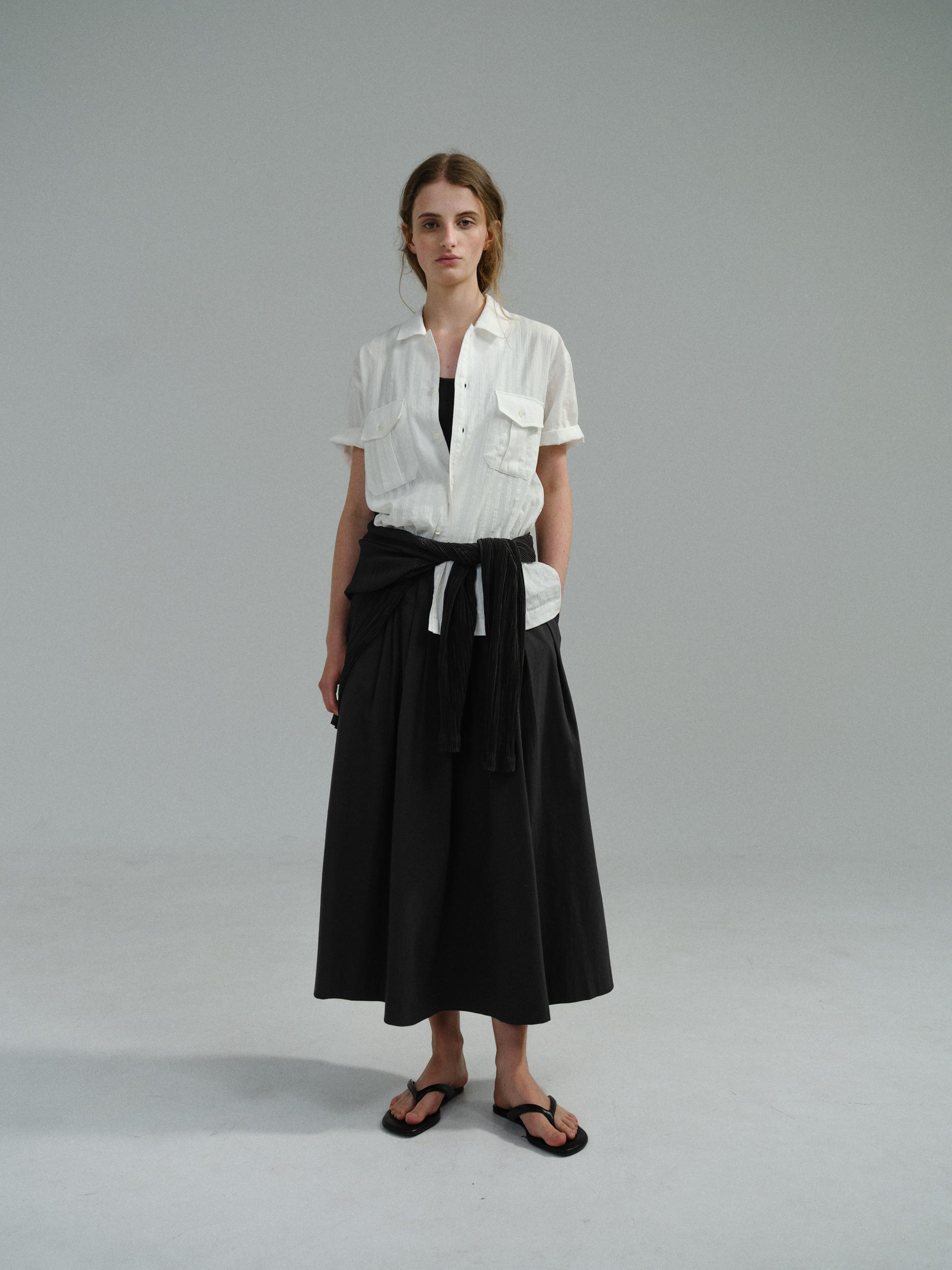 [2차 재입고] asym pleats skirt (ink black)