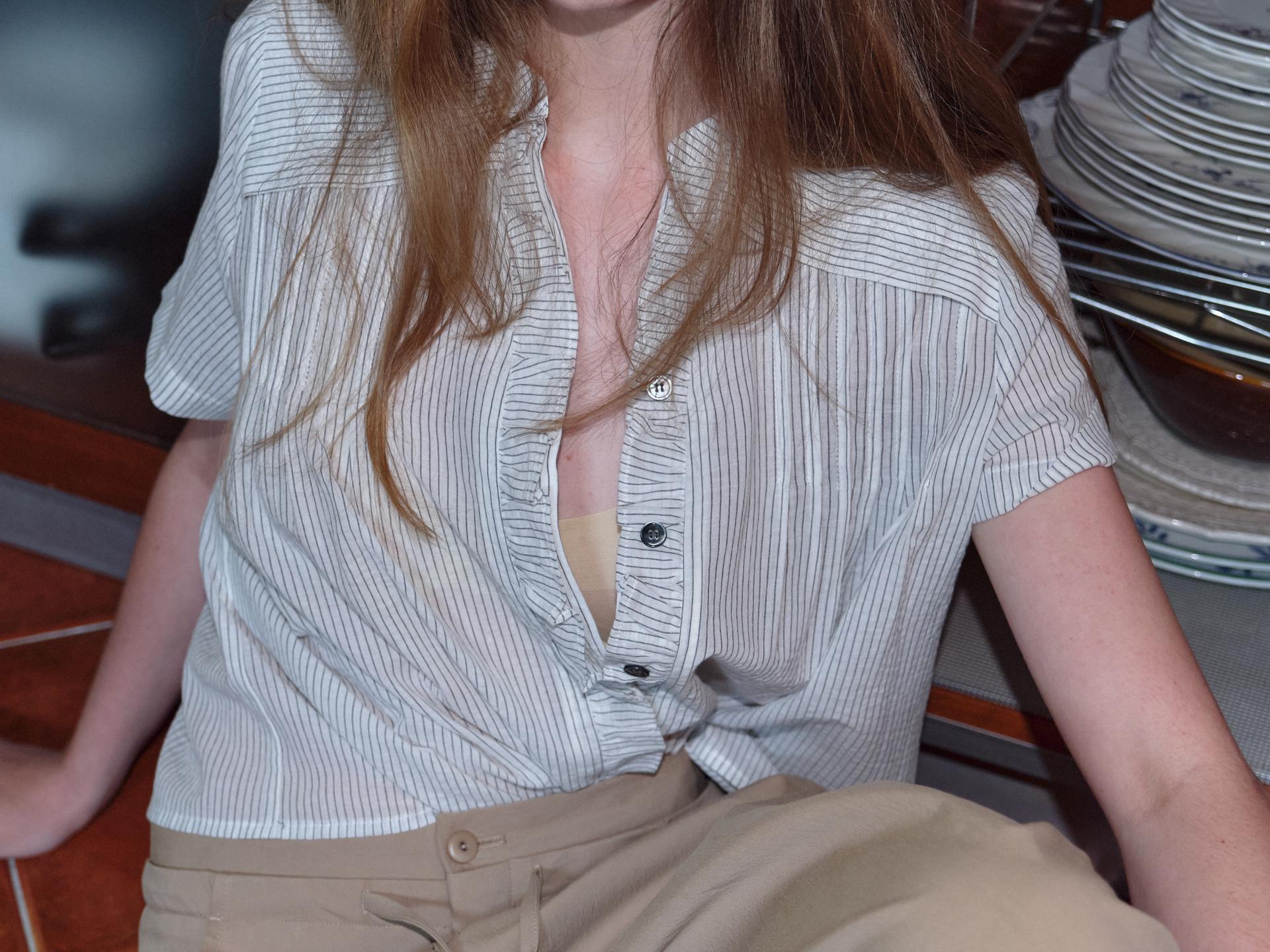 frill pintuck blouse (stripe)