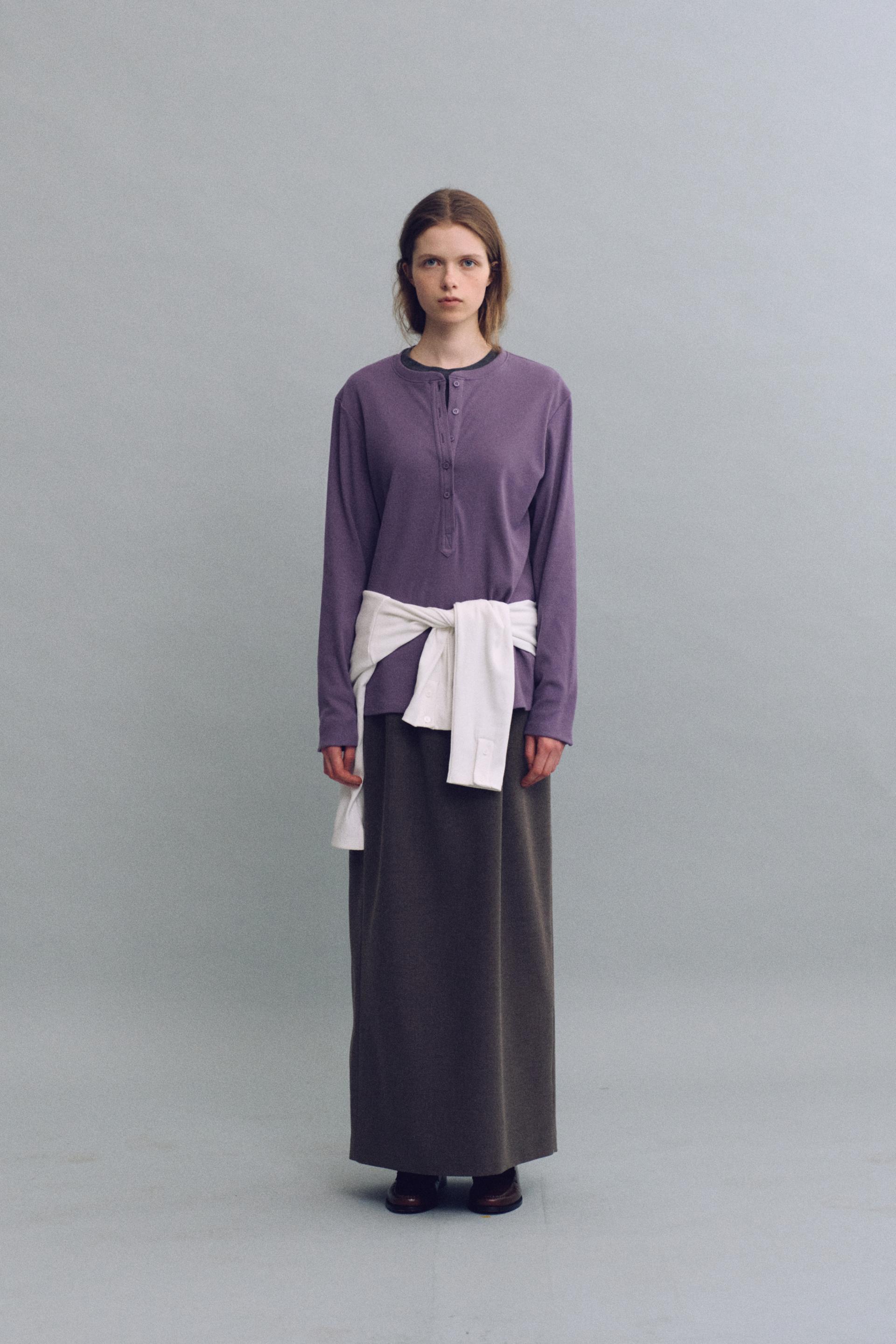 tuck maxi wool skirt (dusty brown)