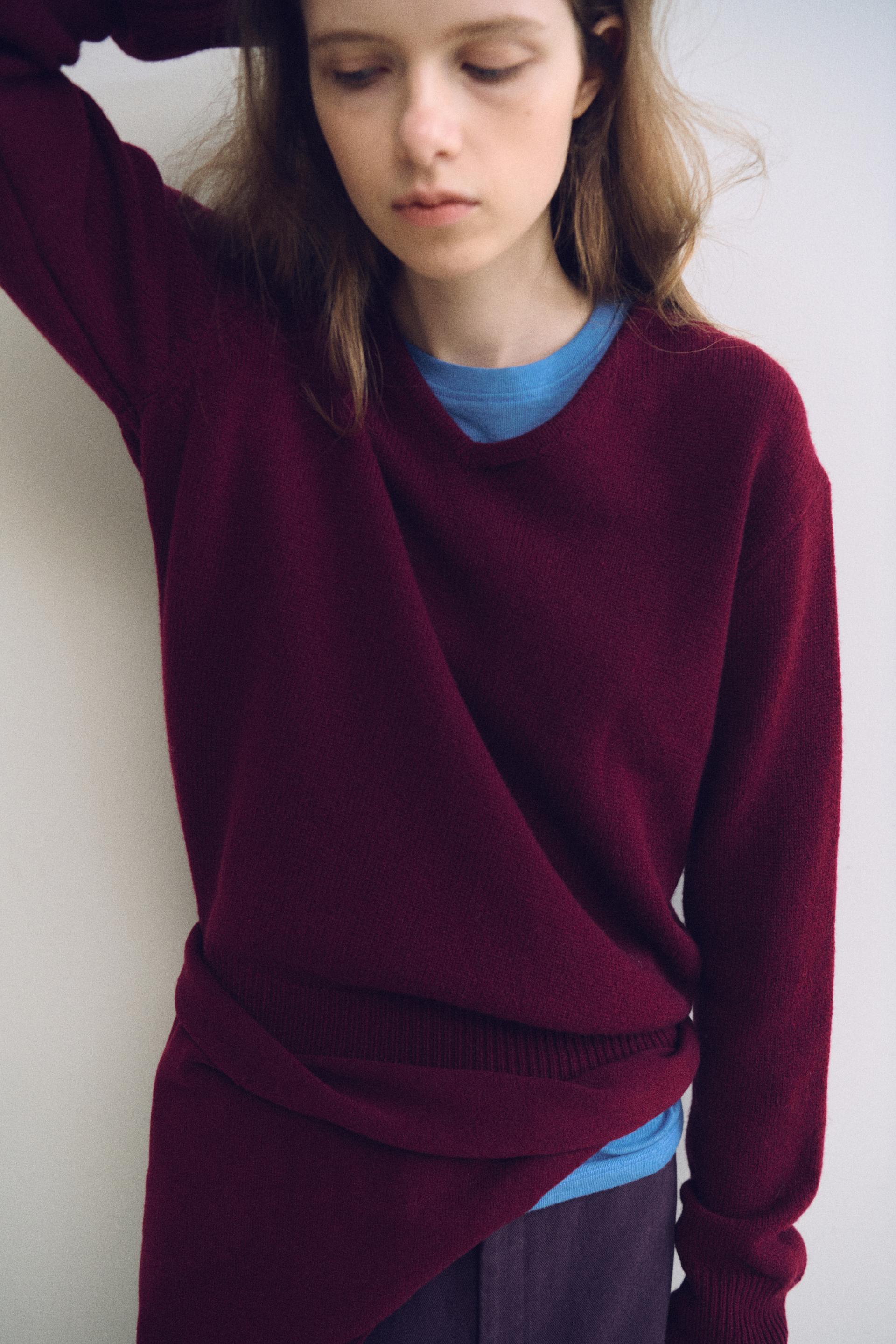 pipe v-neck knit (wine)