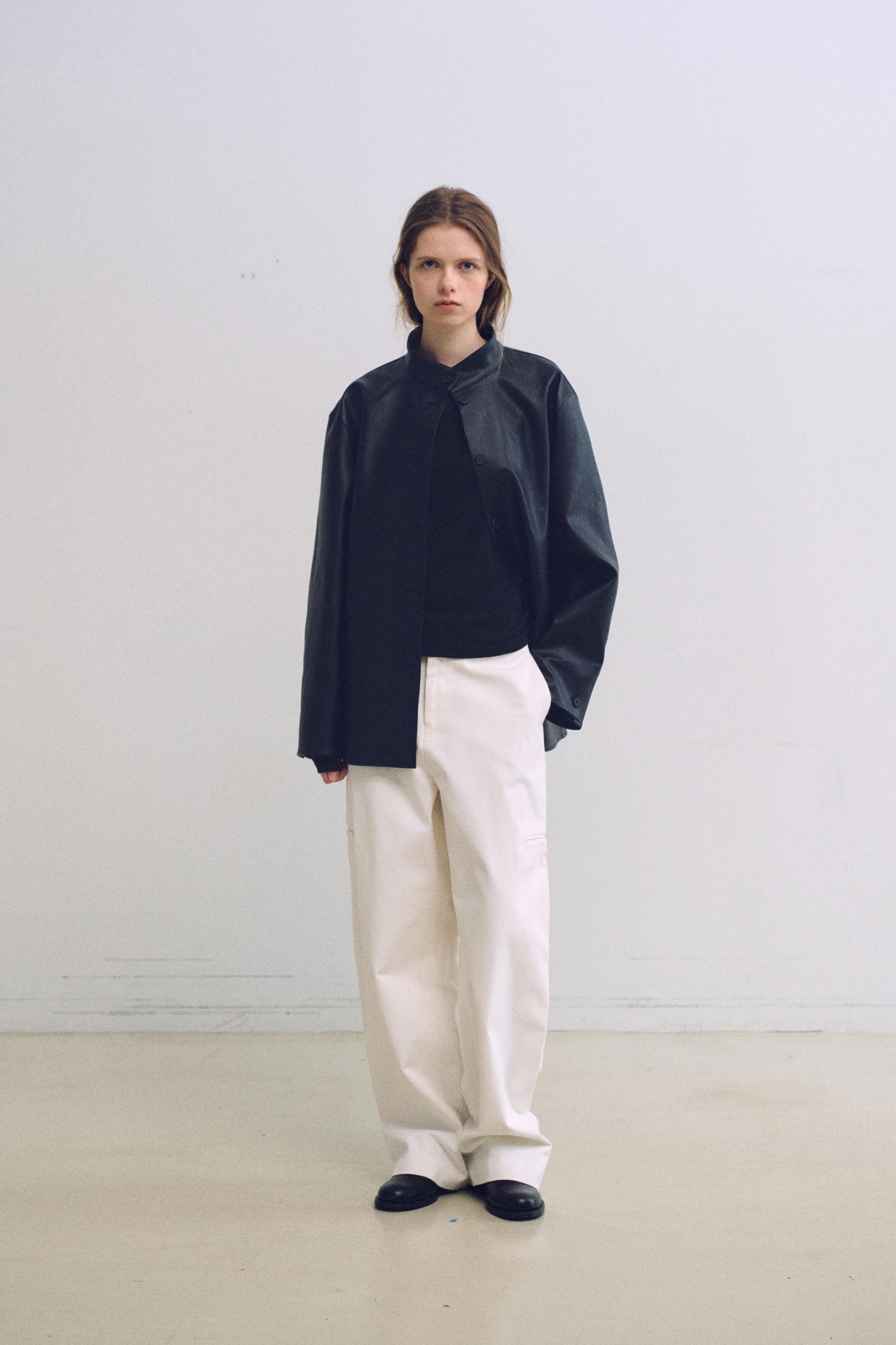linear high neck jacket (leather black)