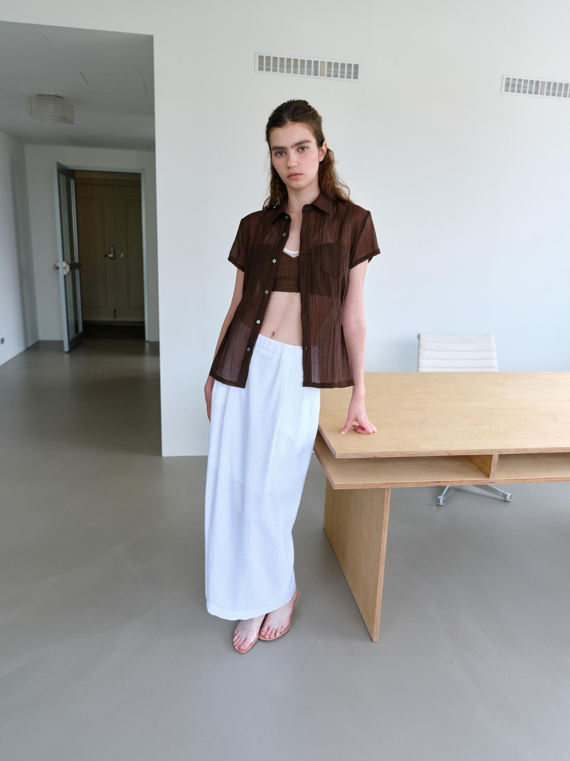 tuck maxi skirt (white)