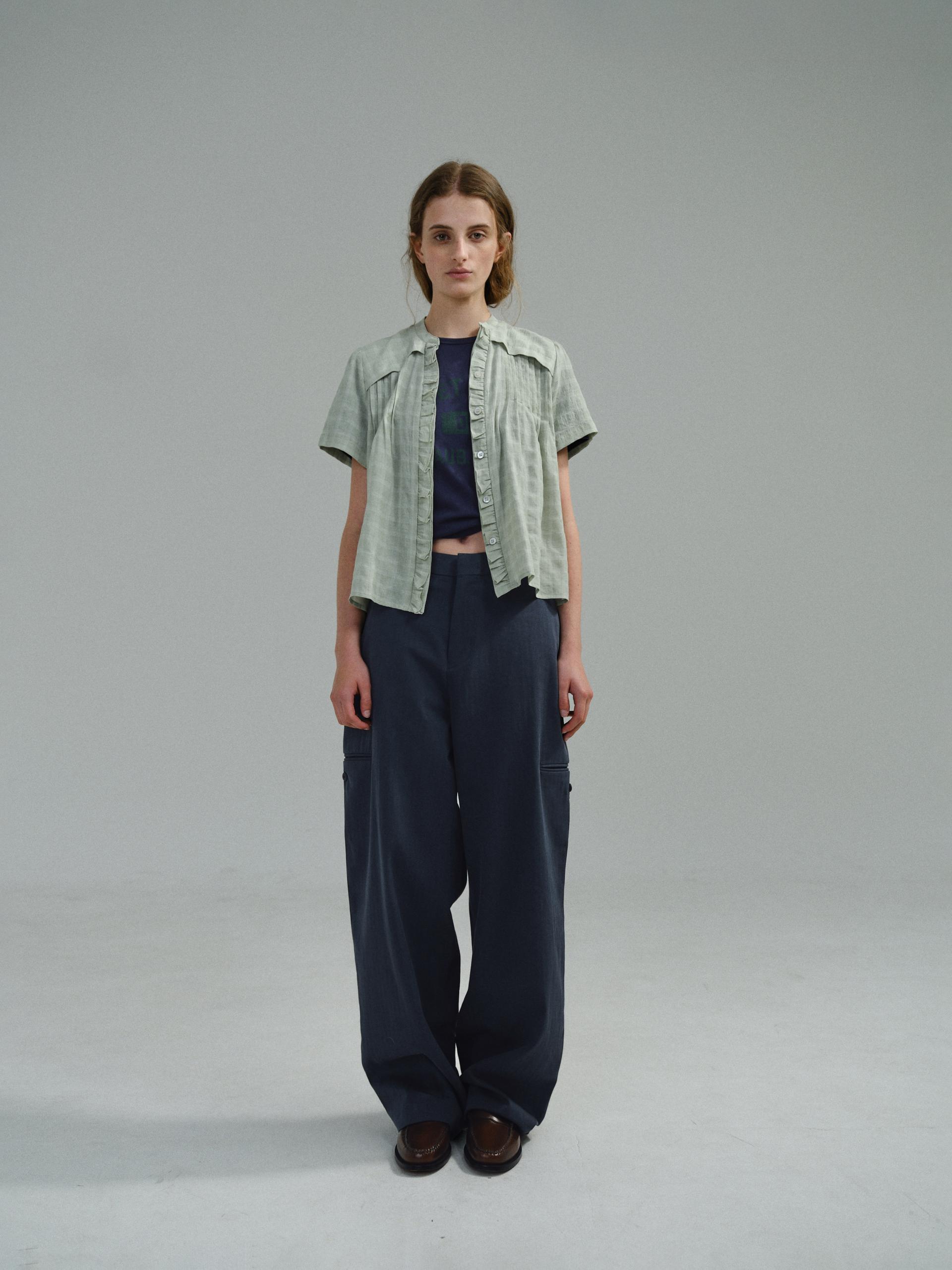 frill pintuck blouse (mint check)