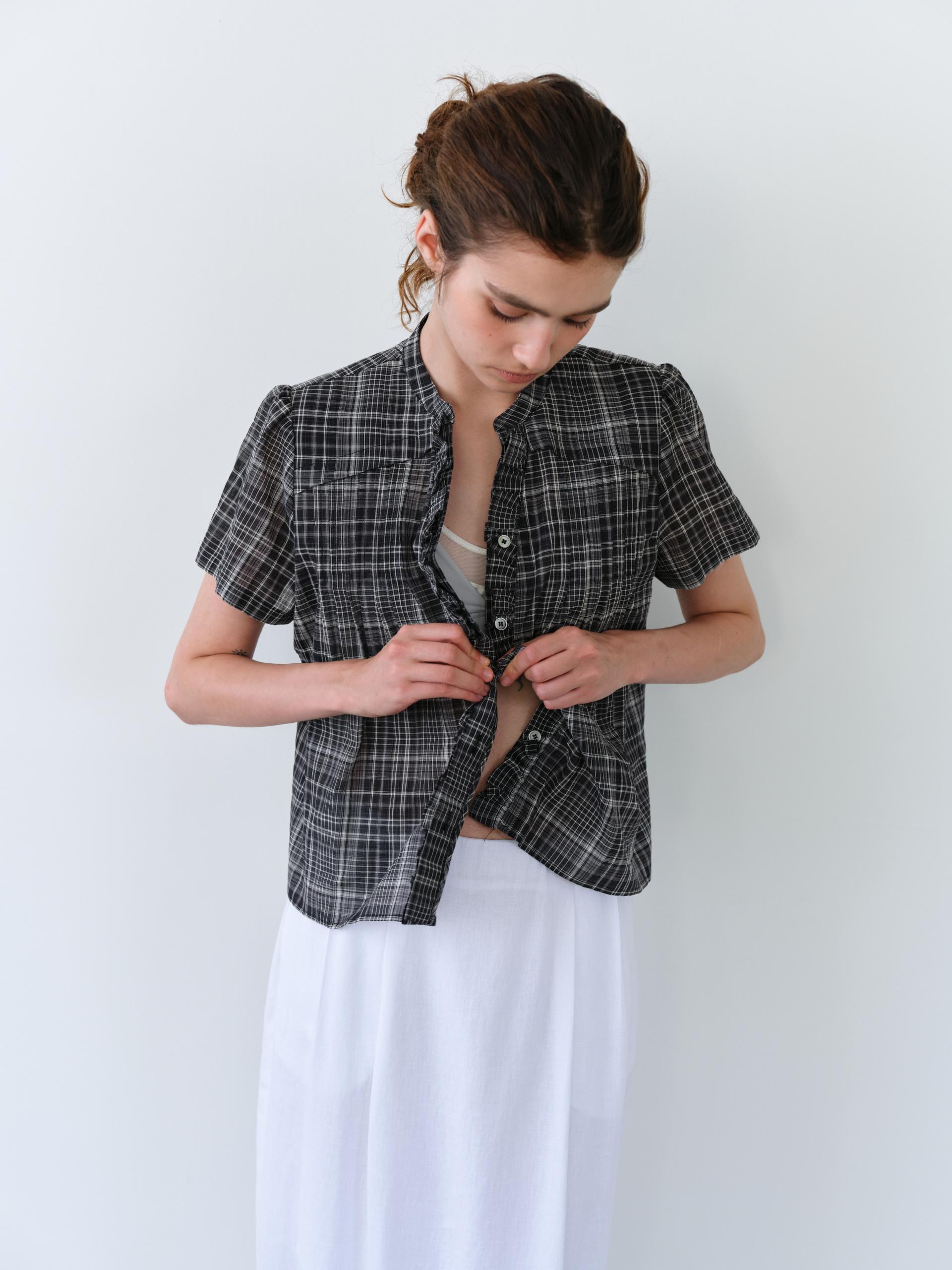 [2차 재입고] lace cap blouse (black check)