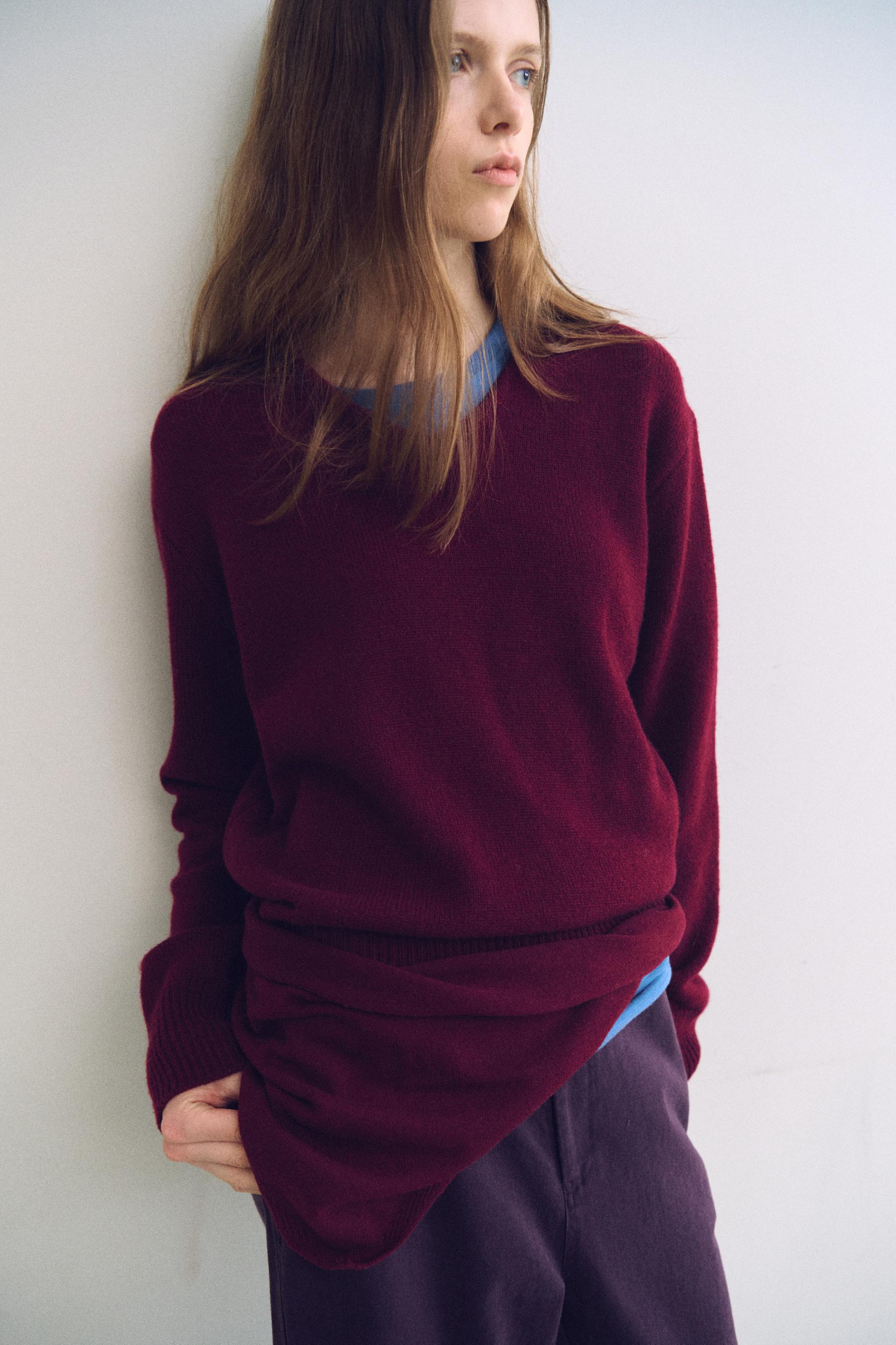 pipe v-neck knit (wine)