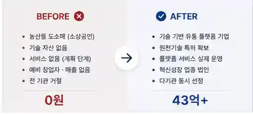 농산물 도소매 직접 신청과 사업화 후 결과 비교