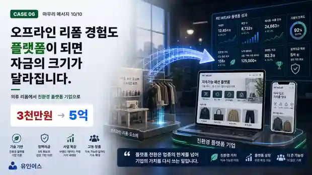 보증재단 3천만원이 전부였던 의류 리폼 기업, 친환경 플랫폼으로 전환해 5억을 확보하기까지 마무리 메시지