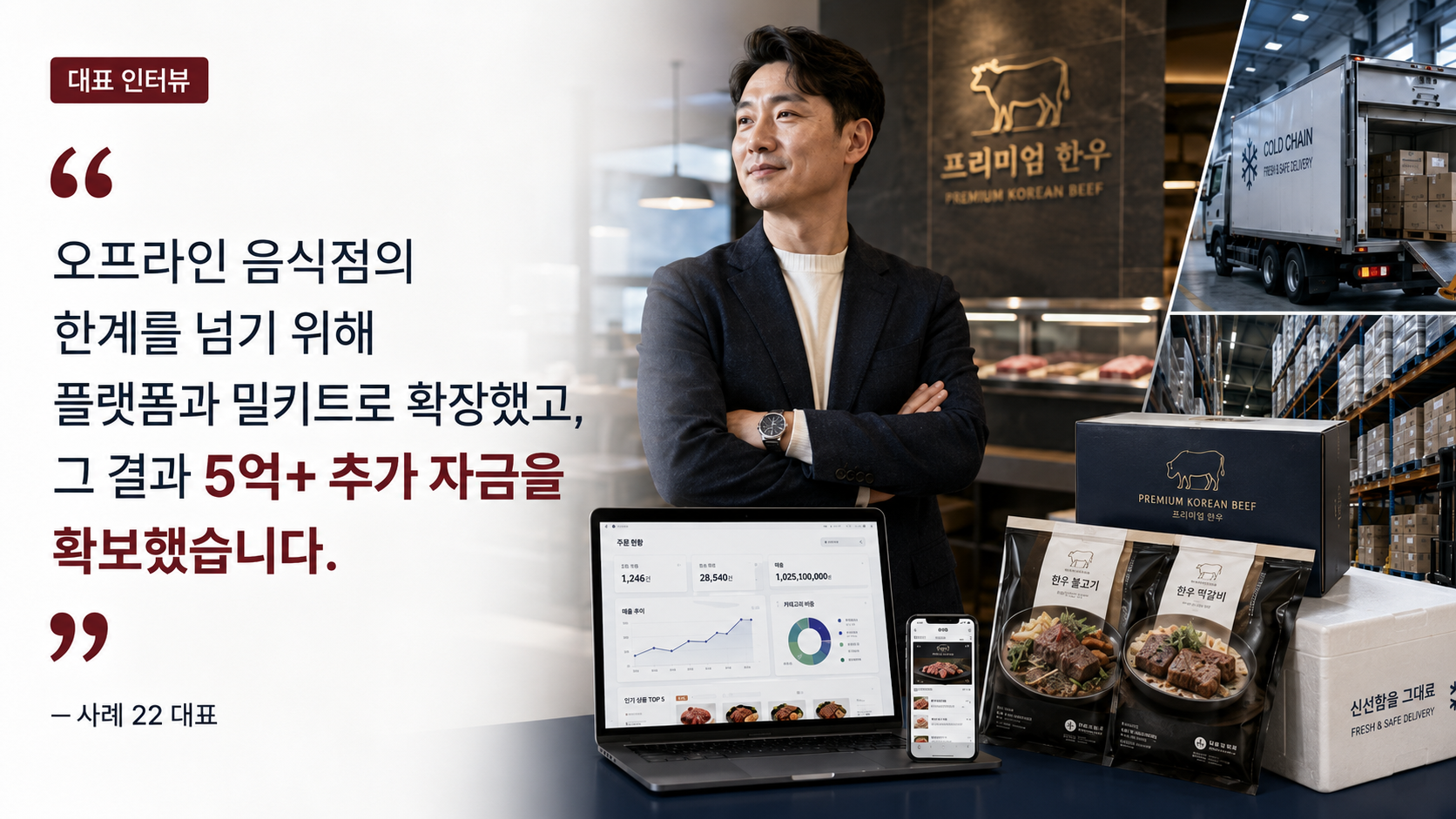 소고기 음식점에서 고기 유통 플랫폼·밀키트 기업으로 전환해 5억+ 추가 자금을 확보하기까지 대표 인터뷰 핵심 문장