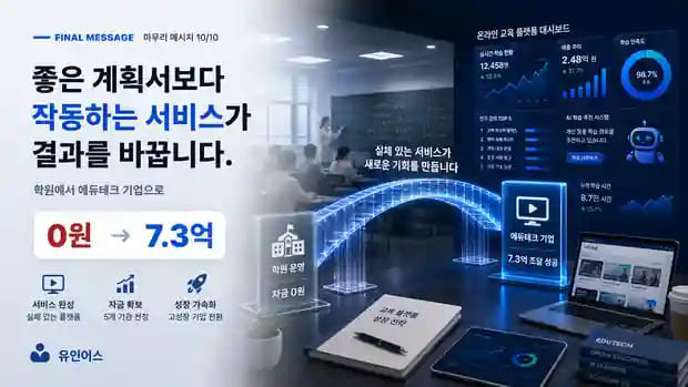 2년간 직접 준비해서 전부 탈락한 학원 대표, 사업화 전환 후 7억 3천을 조달하기까지 마무리 메시지