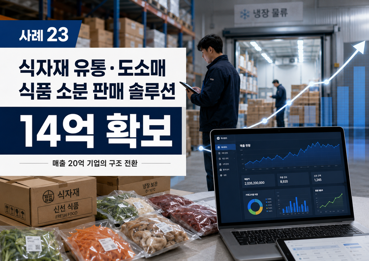 식자재 유통 도소매 기업이 식품 소분 판매 솔루션으로 전환해 총 14억을 확보한 유인어스 성공사례 썸네일